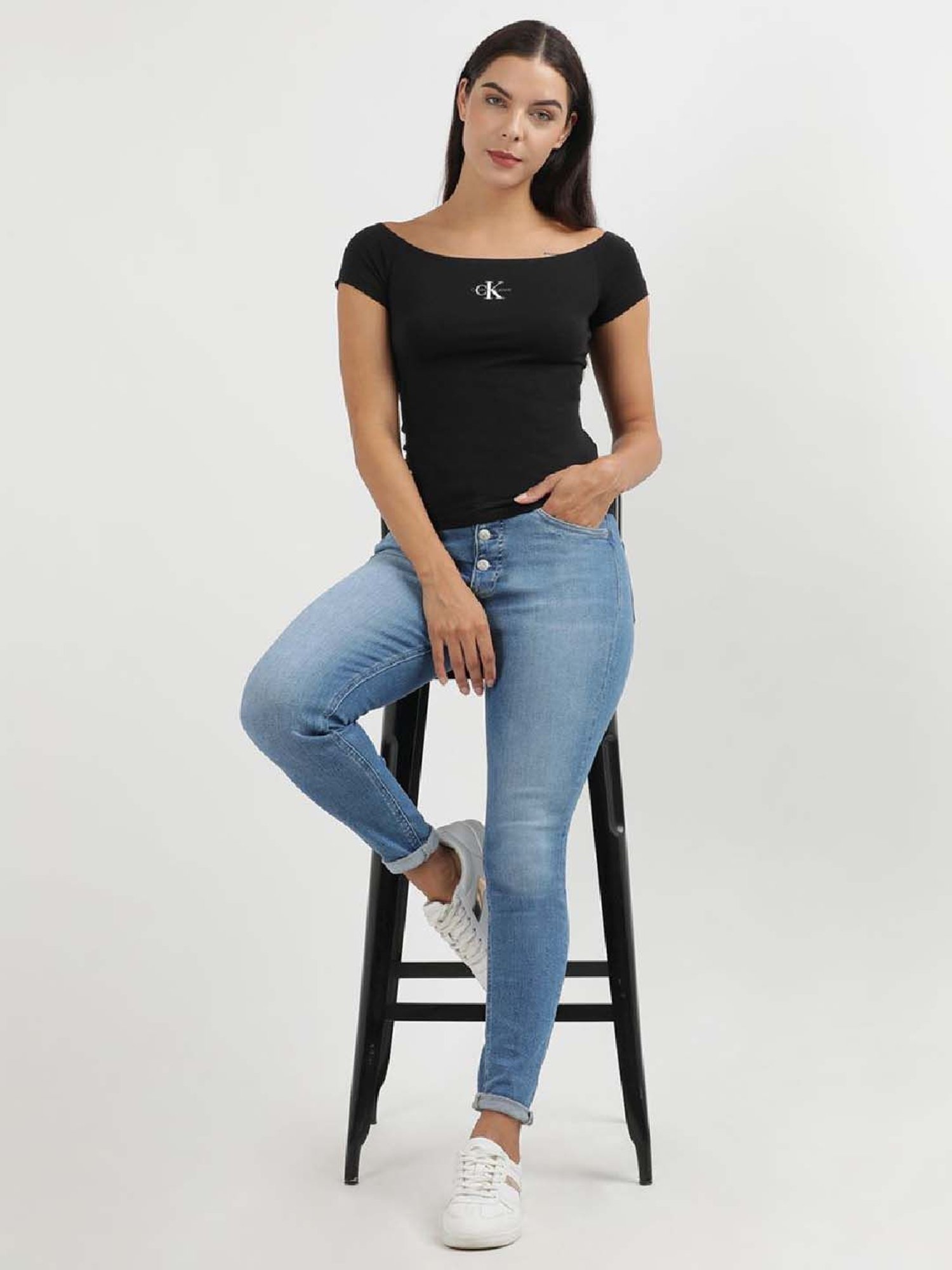 CALVIN KLEIN Black Cotton Logo Print Top