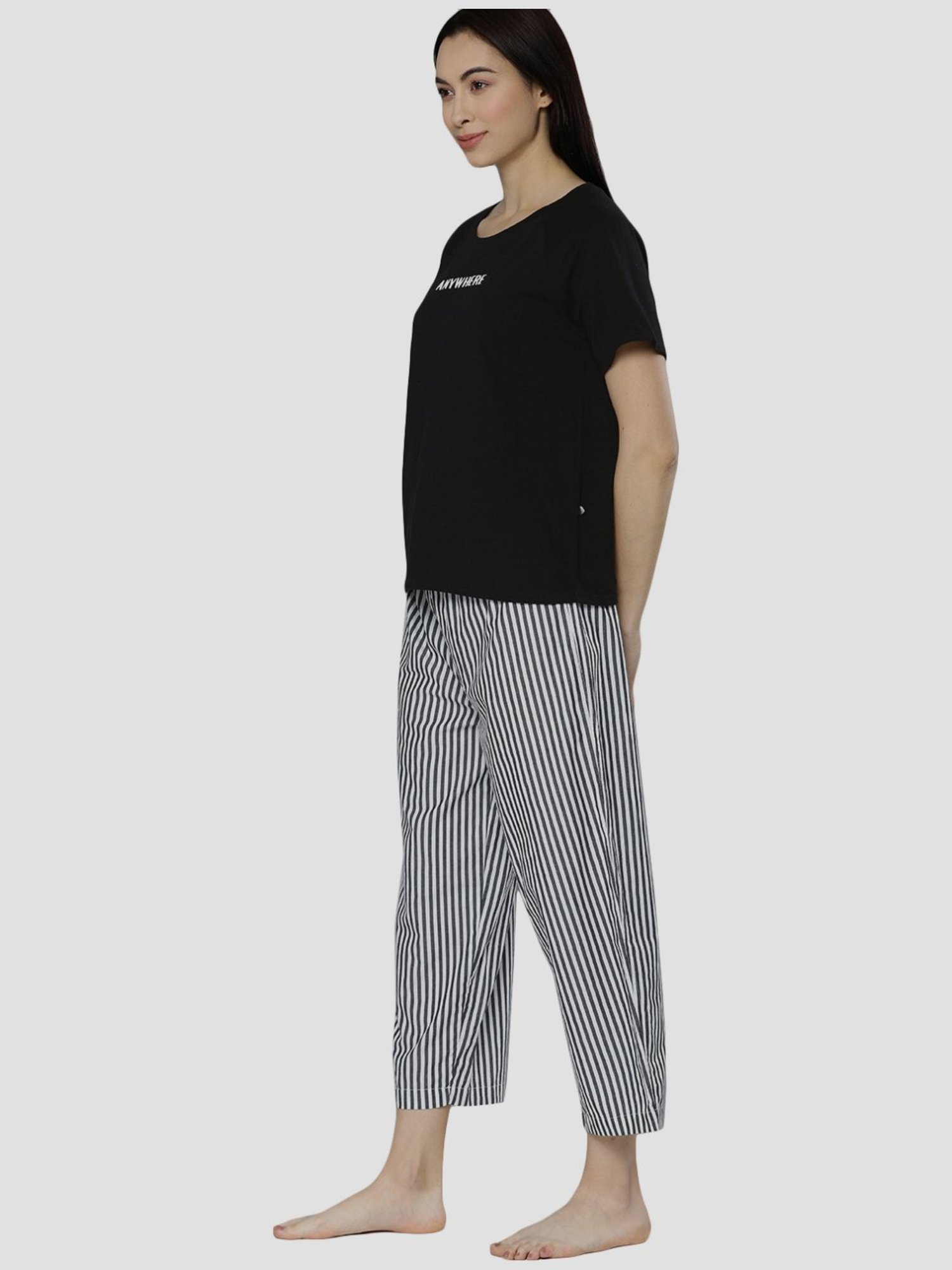 Chemistry Black & White Cotton Printed T-Shirt Pyjama Set