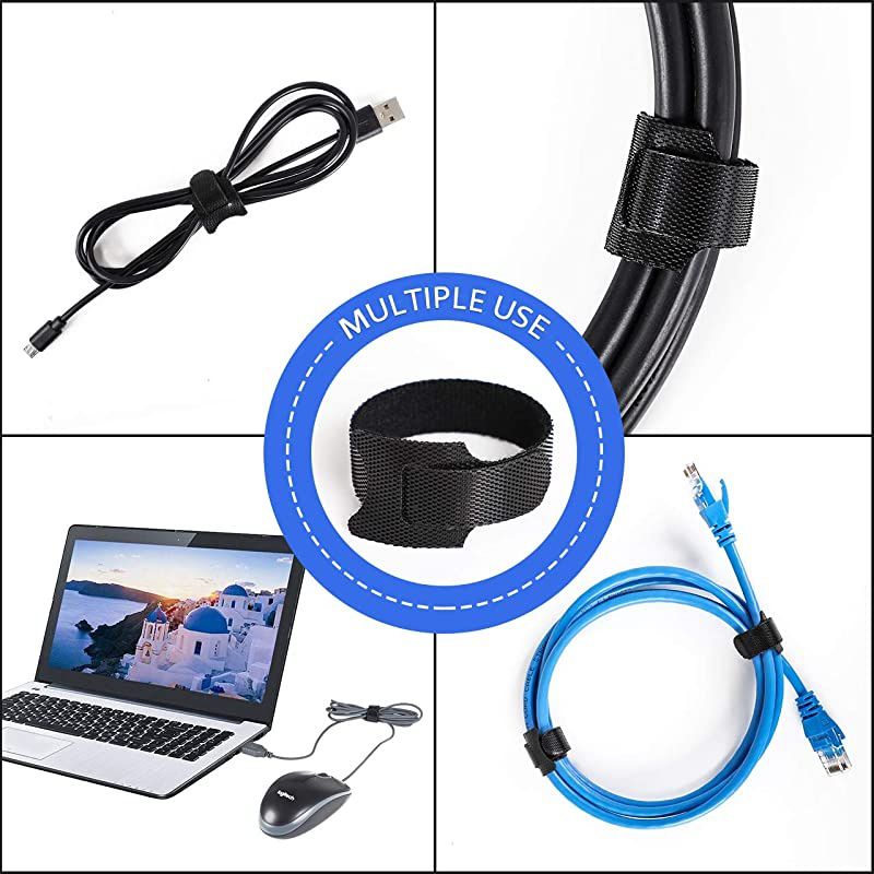 118Inch Cuttable Cable Cord Sleeves with 50 Pcs Cable Ties Reusable Neoprene Wire Management Sleeves Organizer for TV Computer Office Desk