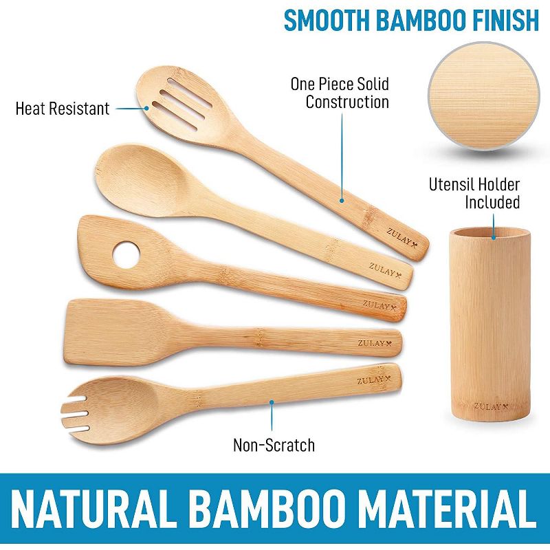 Zulay Kitchen Bamboo Utensil with Holder