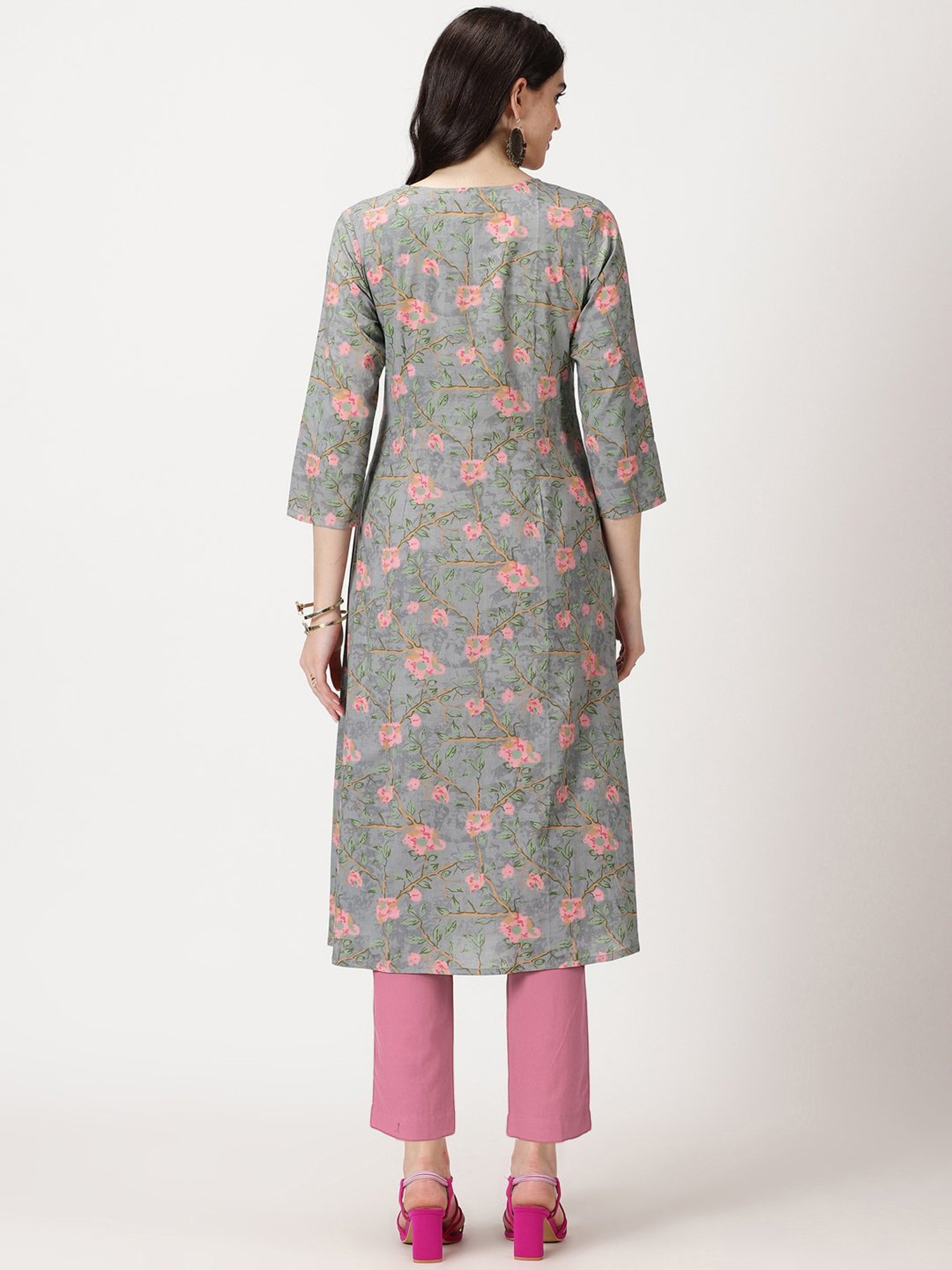 Saffron Threads Grey Embroidered A Line Kurta