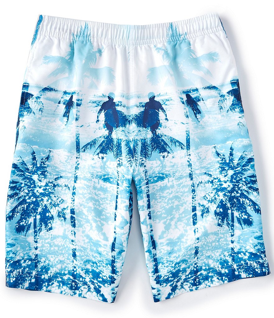 Caribbean 10#double; Inseam Scenic Print Swim Trunks
