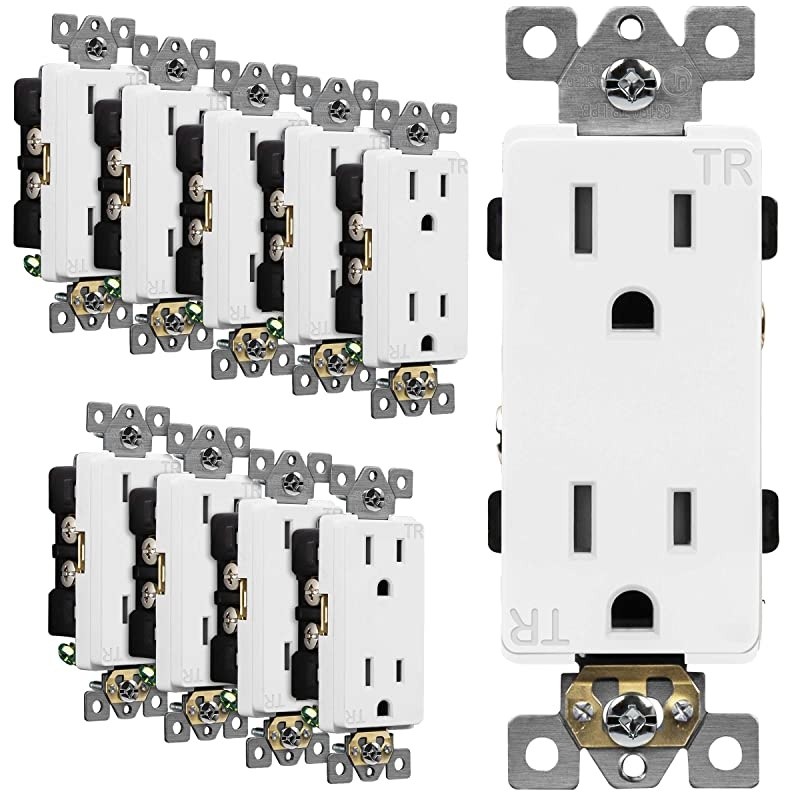 Industrial Grade Decorator Outlet 15A 125V TamperResistant Duplex Receptacle SelfGrounding 515R 2Pole 3Wire Grounding UL Listed 63150TR White 10 Pack