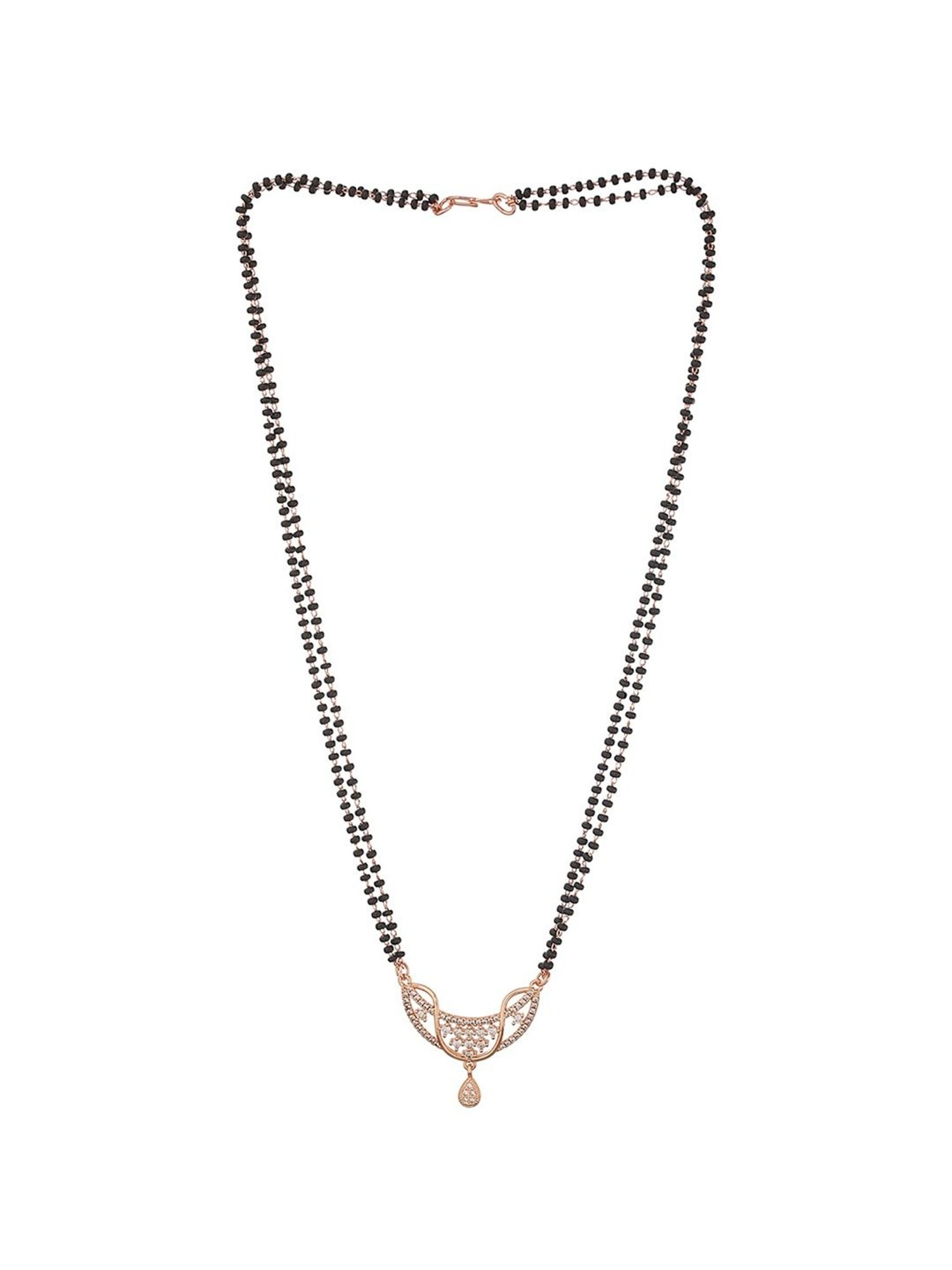 Abdesigns Gold-Plated American Diamond & Black Beaded Mangalsutra