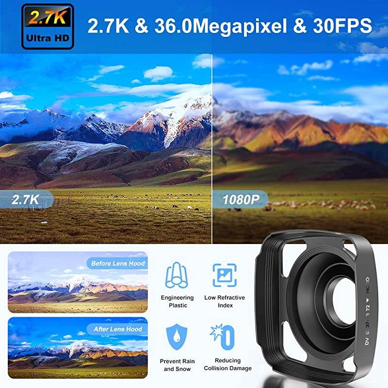 Camera 27K Camcorder Ultra HD 36MP Vlogging Camera for YouTube IR Night Vision 30quot LCD Touch Screen 16X Digital Zoom Camera Recorder with Microphone Handheld Stabilizer Remote Control