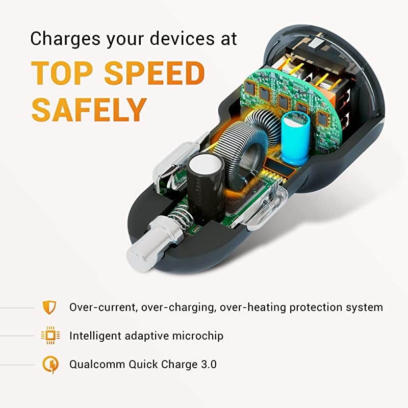 Car Charger Qualcomm Quick Charge 30 Dual USB 54A30W Fast Car Charger Adapter QC 30 3A + Smart IC 24A Compatible with iPhone Galaxy S20 S10 S9 S8 S7 S6 Note LG Nexus etc