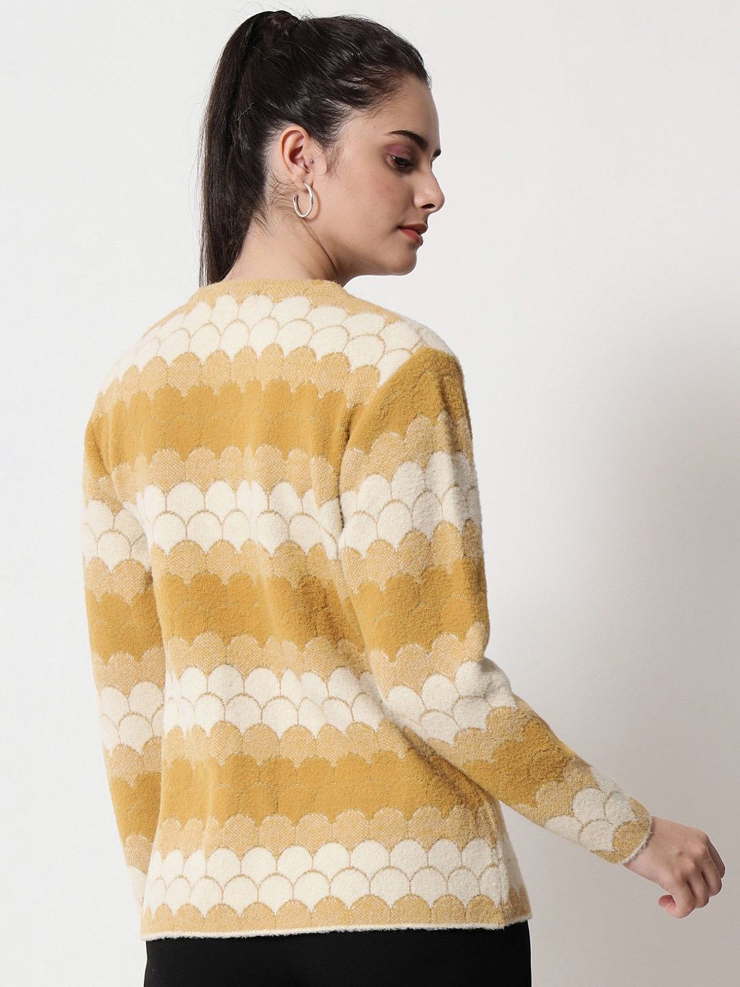 TAB91 Yellow Self Design Cardigan