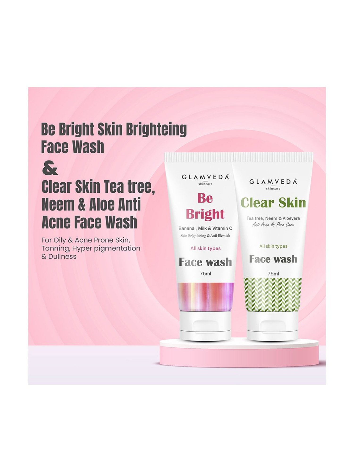 Glamveda Be Bright Skin Brightening and Clear Skin Anti Acne Face Wash Combo (Pack of 2)