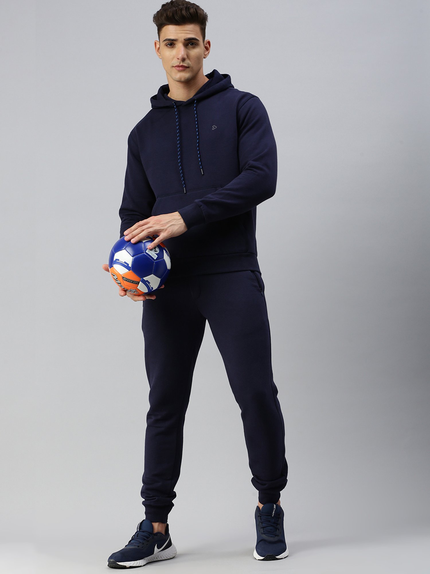 Sporto Navy Regular Fit Hooded Sweatshirt and Joggers Set