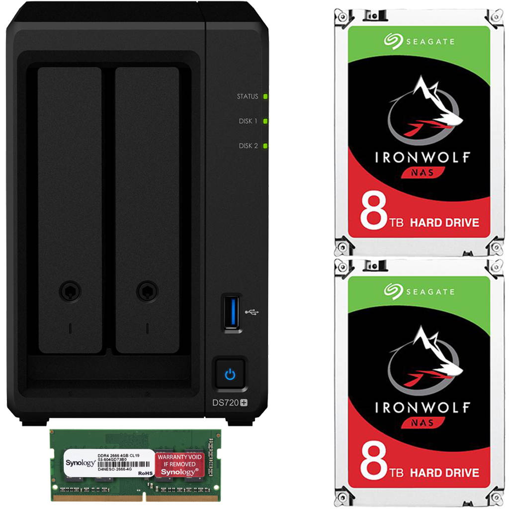 Synology DS720+ DiskStation with 6GB RAM and 16TB (2 x 8TB) of Seagate Ironwolf NAS Drives Fully Assembled and Tested By CustomTechSales