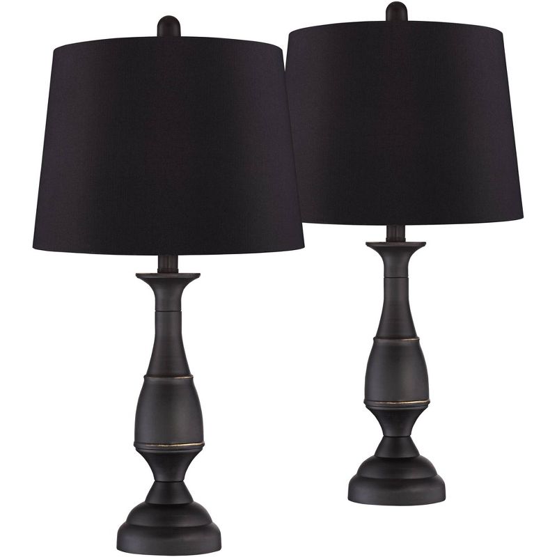 Regency Hill Ben Dark Bronze Metal Black Shade Table Lamps Set of 2