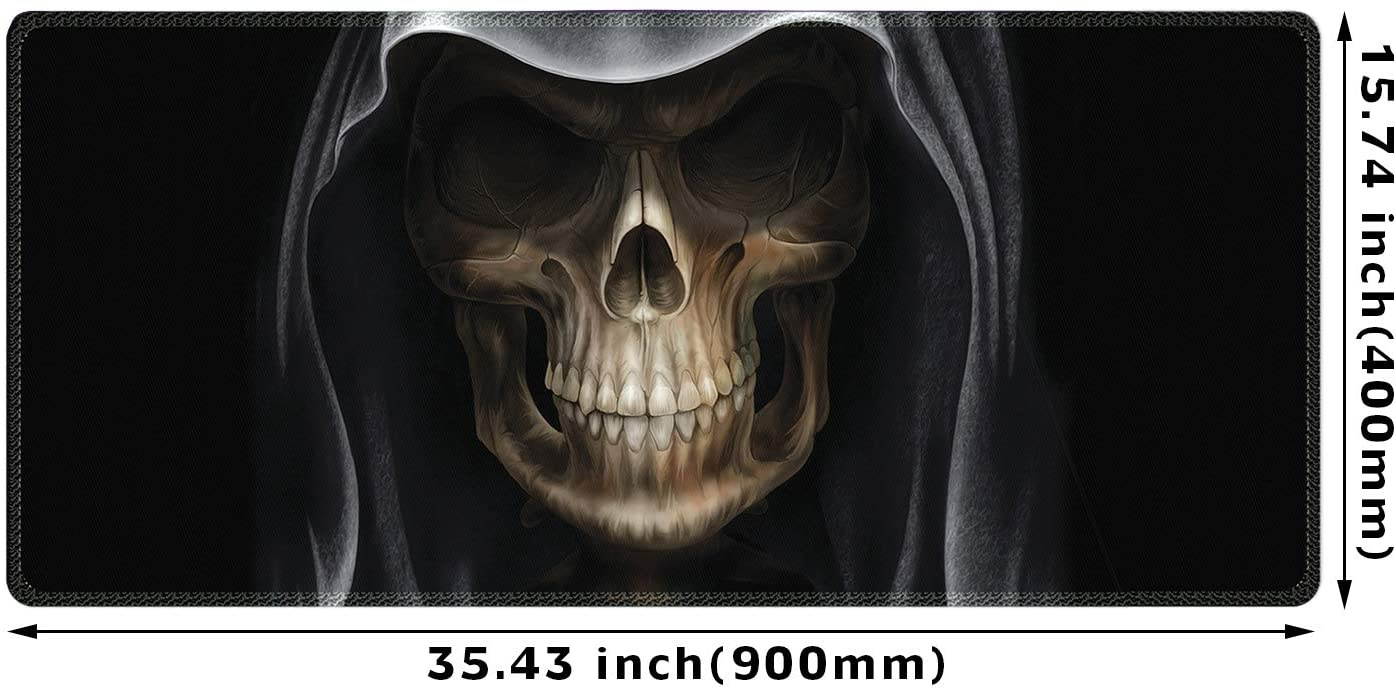 Meffort Inc Extra Large Extended Gaming Desk Mat 34.75 x 15.25 inch XXL XXLG Mouse Pad - Skull Face