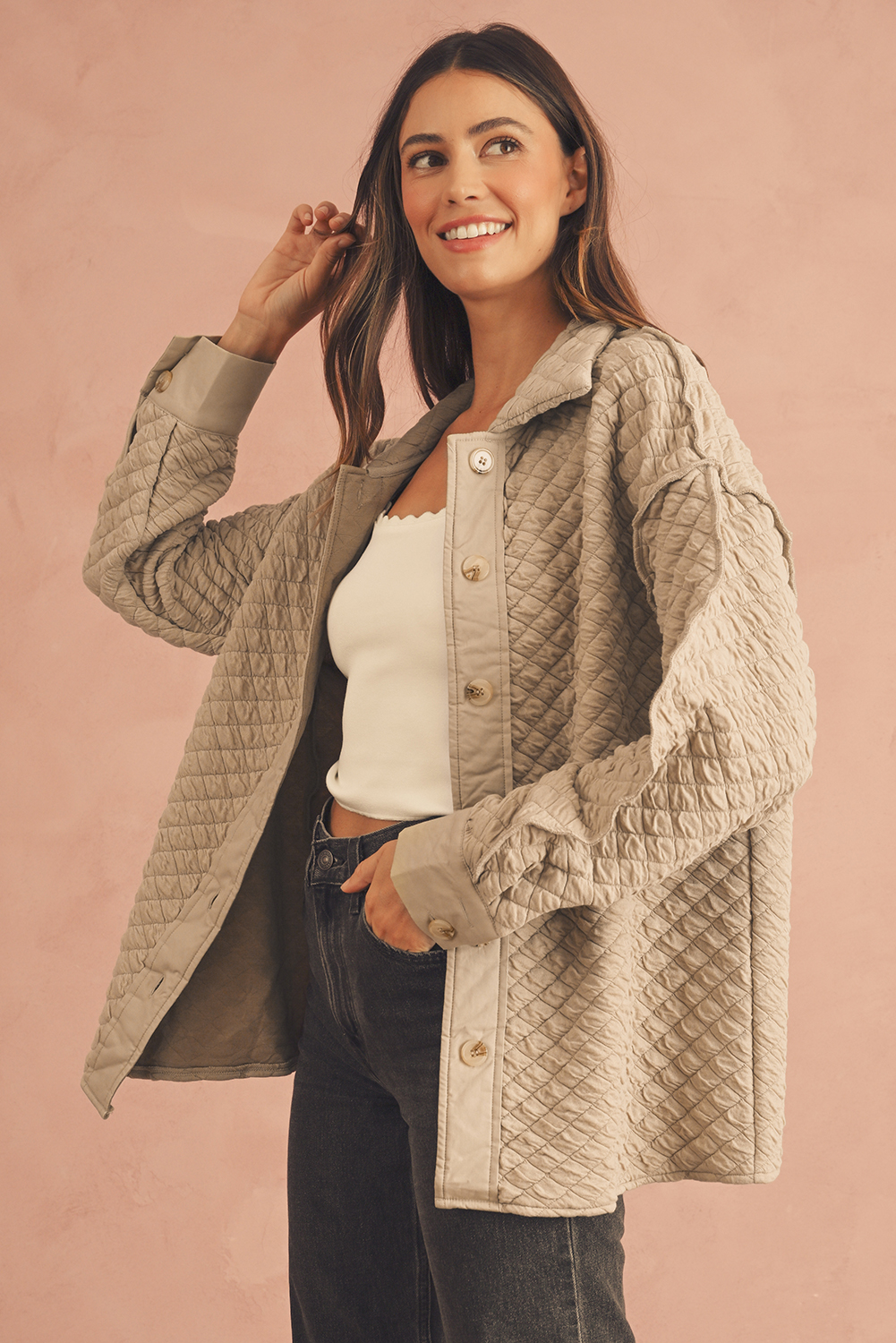 Brown Plaid Button Up Long Sleeve Flannel Shacket