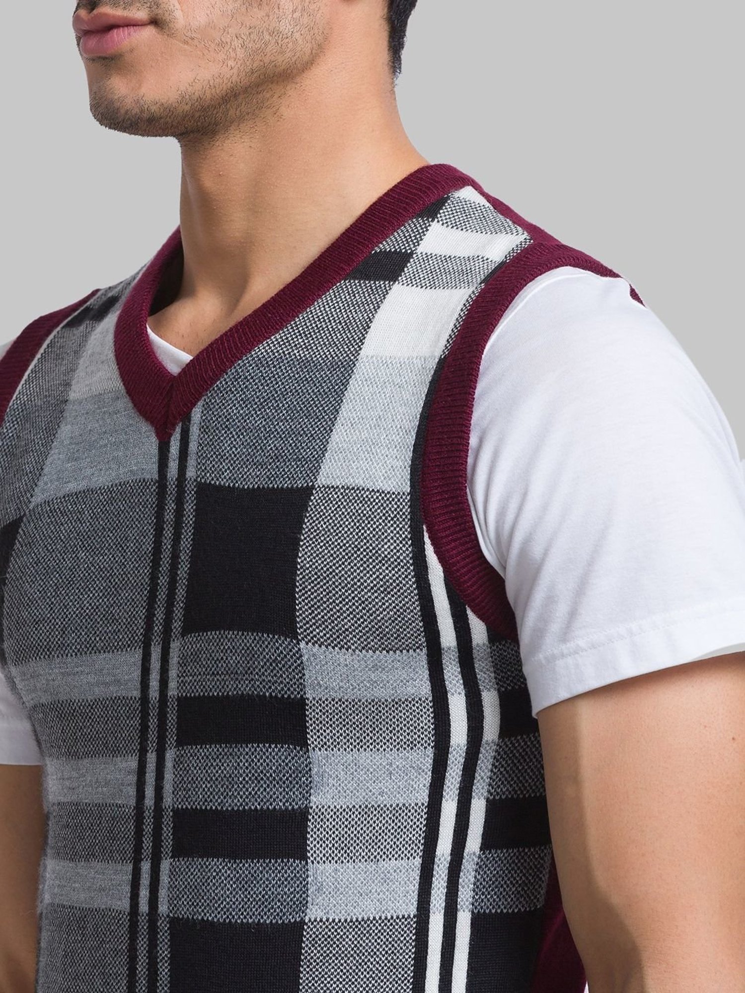 Parx Maroon Regular Fit Checks Sweater