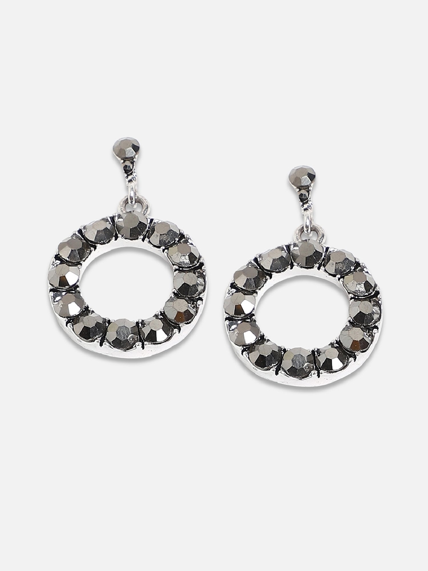Sohi Women's Stone Hollow Circular Drop Earrings  Dark Silver
