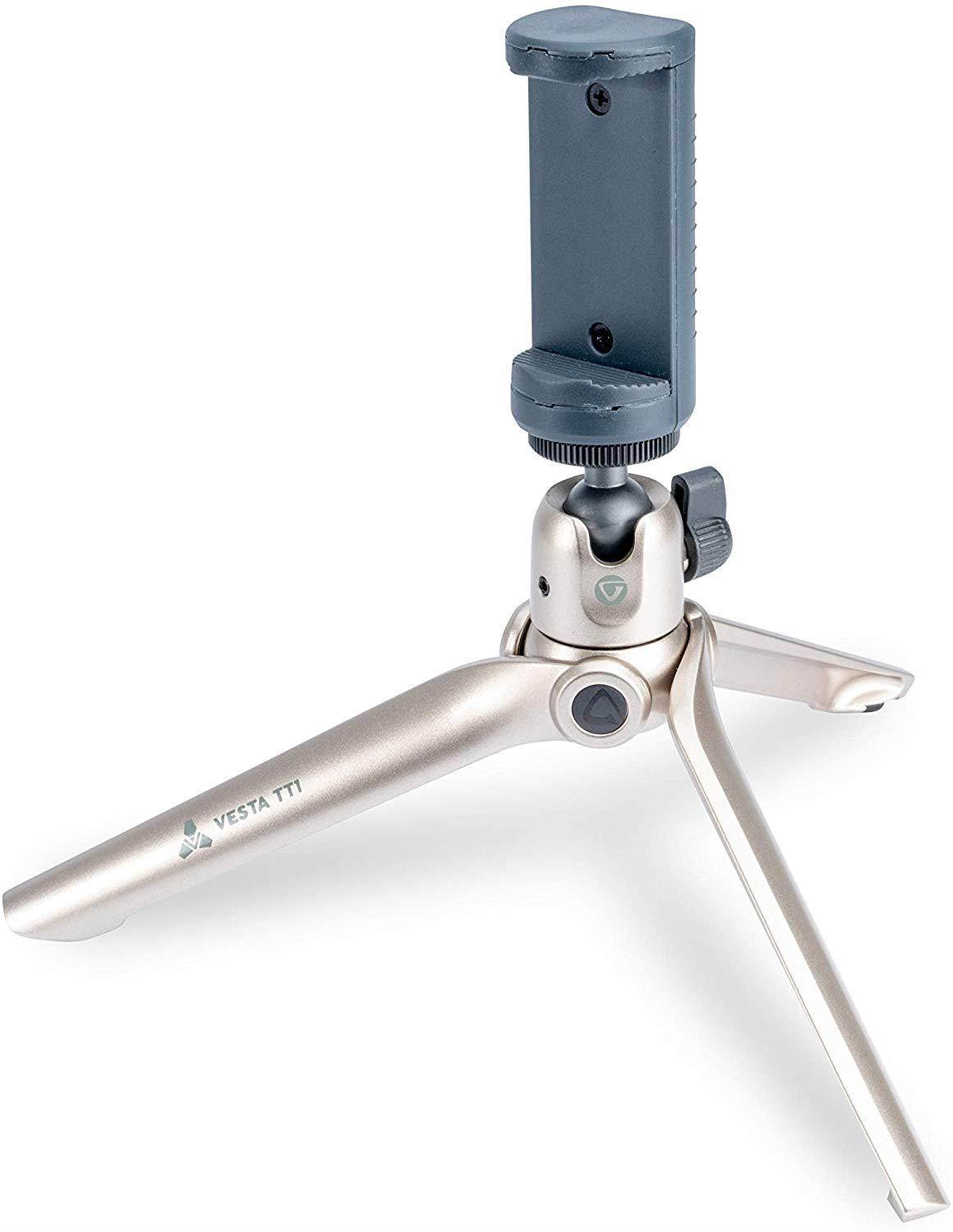 VANGUARD Vesta TT Aluminum Tabletop Tripod with Smart Phone Holder- Champagne (Vesta TT1 CHAM)