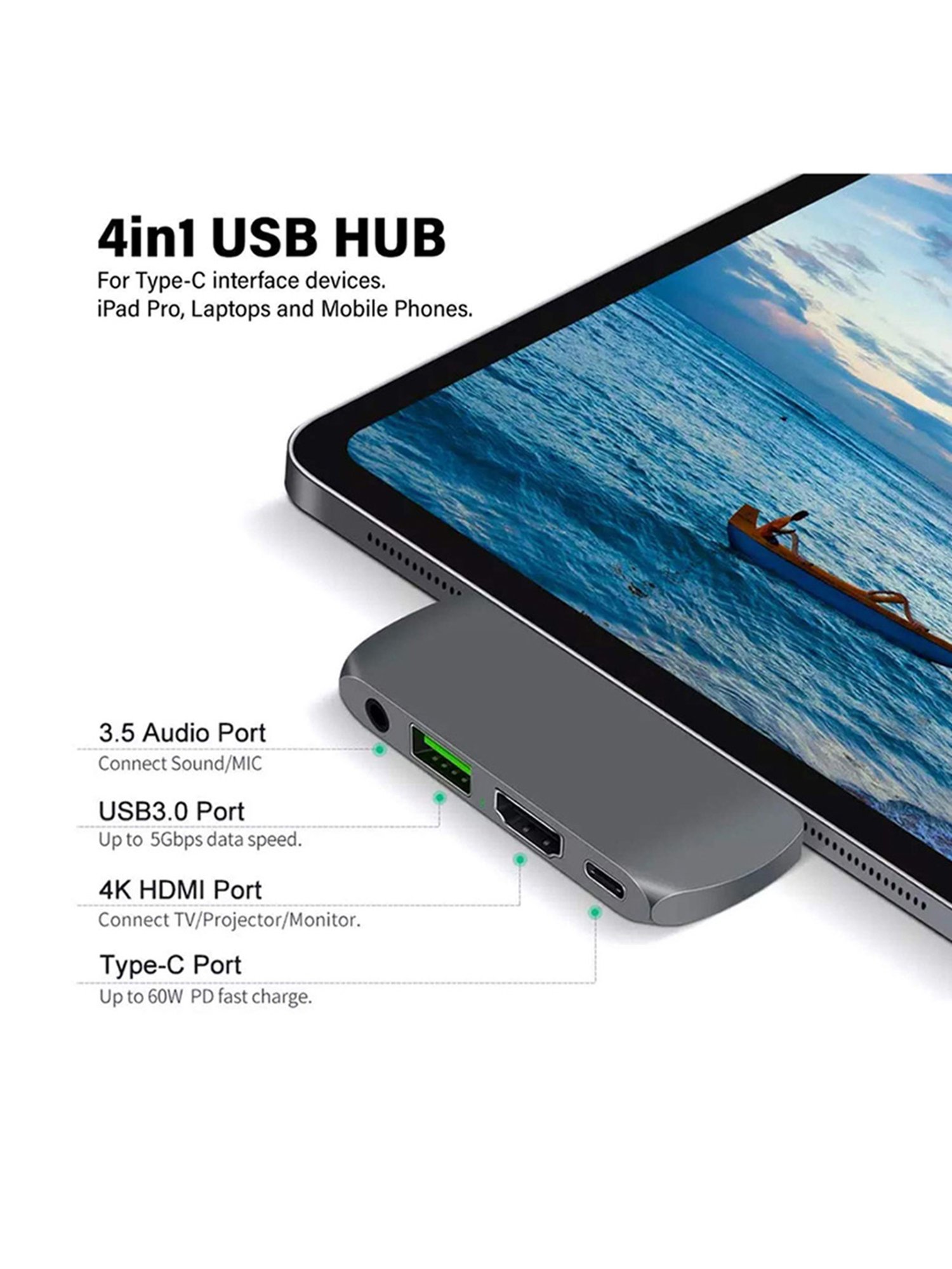 Powerup Stay Charged Aluminum USB Type-C Power Hub Adapter