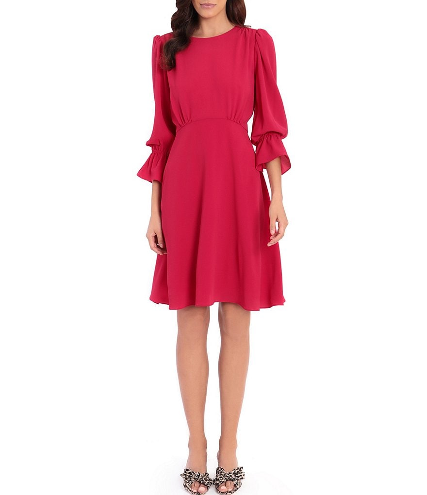 Maggy London Petite Size 3/4 Sleeve Jewel Neck Catalina Crepe Fit & Flare Dress