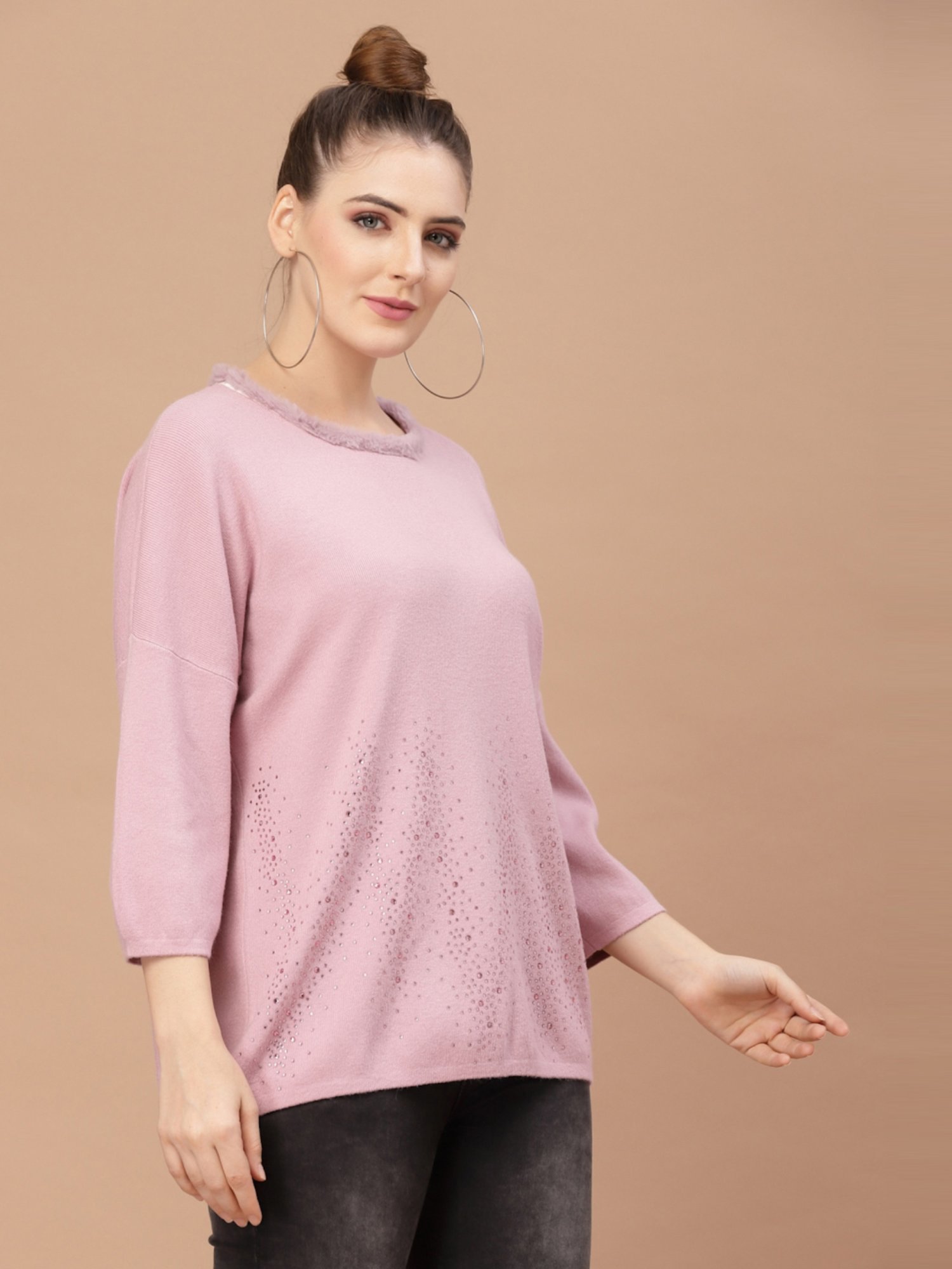 Mafadeny Pink Embellished Sweater