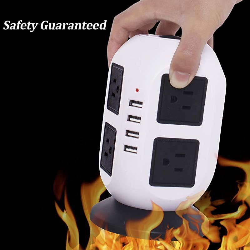 Power Strip Tower Surge Protector Electric Charging Station 2500W 10ASmart Extension Lead Socket 2M556ft Overload Protection 8 outlets and 4 USB Ports Universal SocketWhite