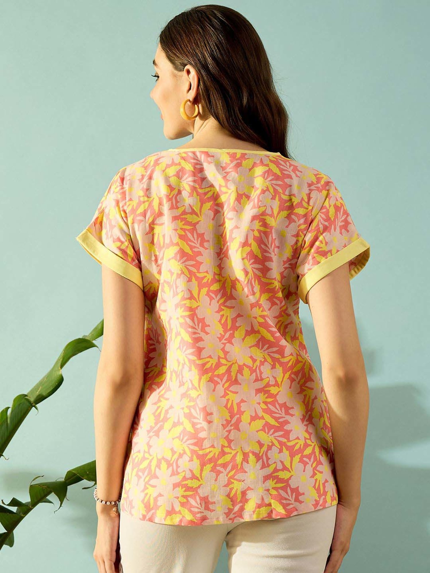 The Kaftan Company Pink Cotton Printed Top
