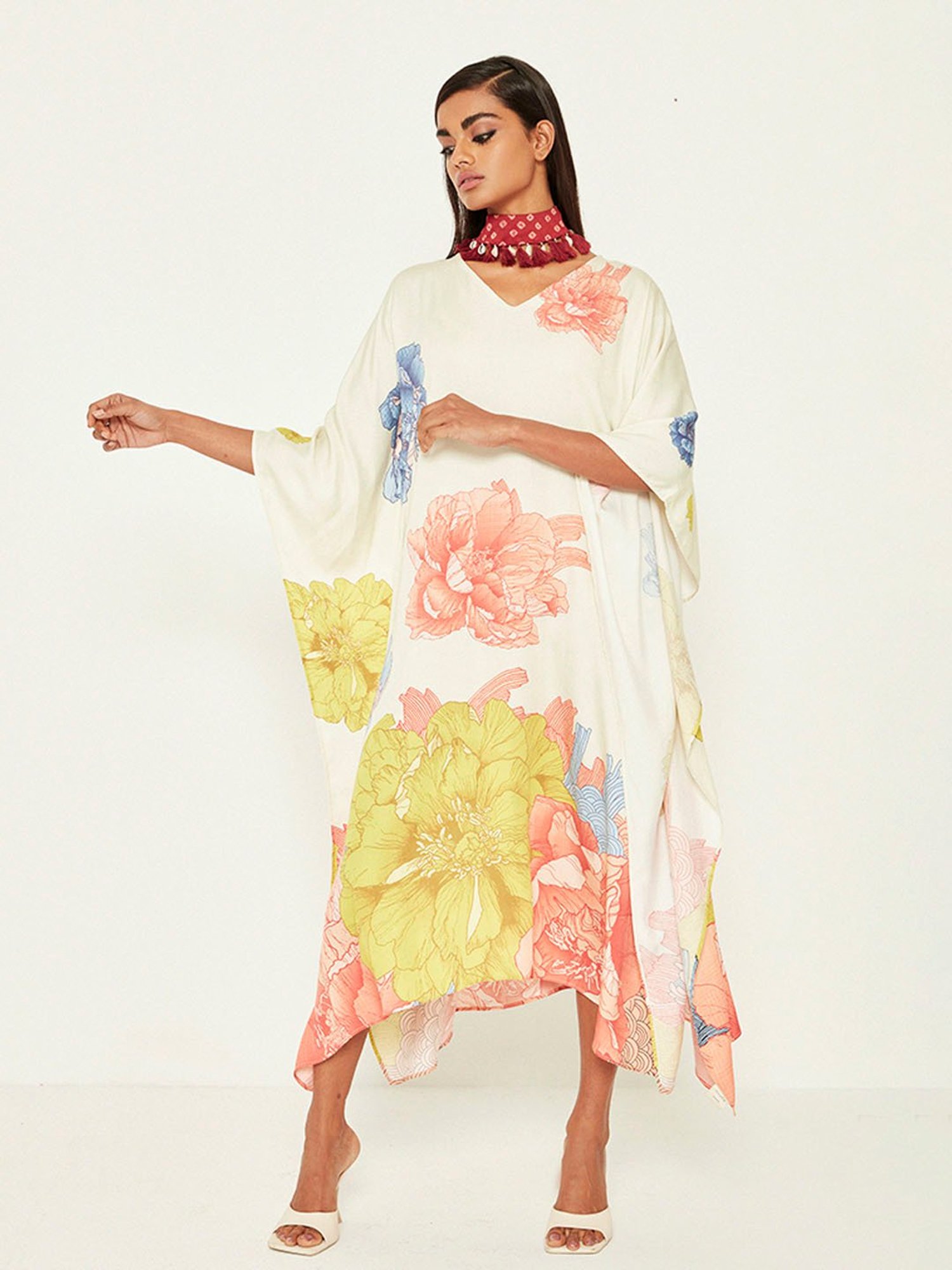 ANCESTRY Multicolor Floral Print Kaftan Dress