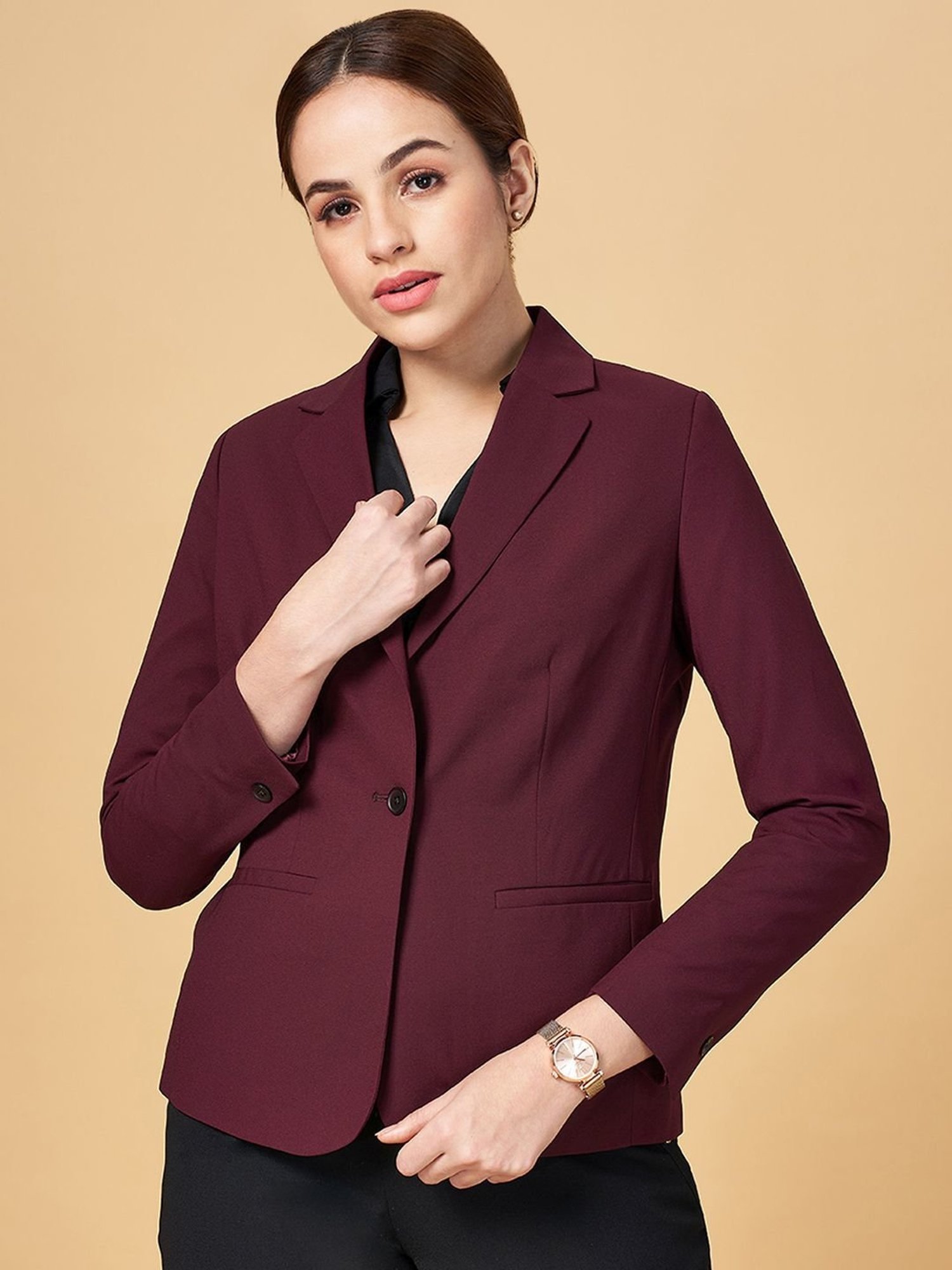 Annabelle by Pantaloons Maroon Regular Fit Blazer