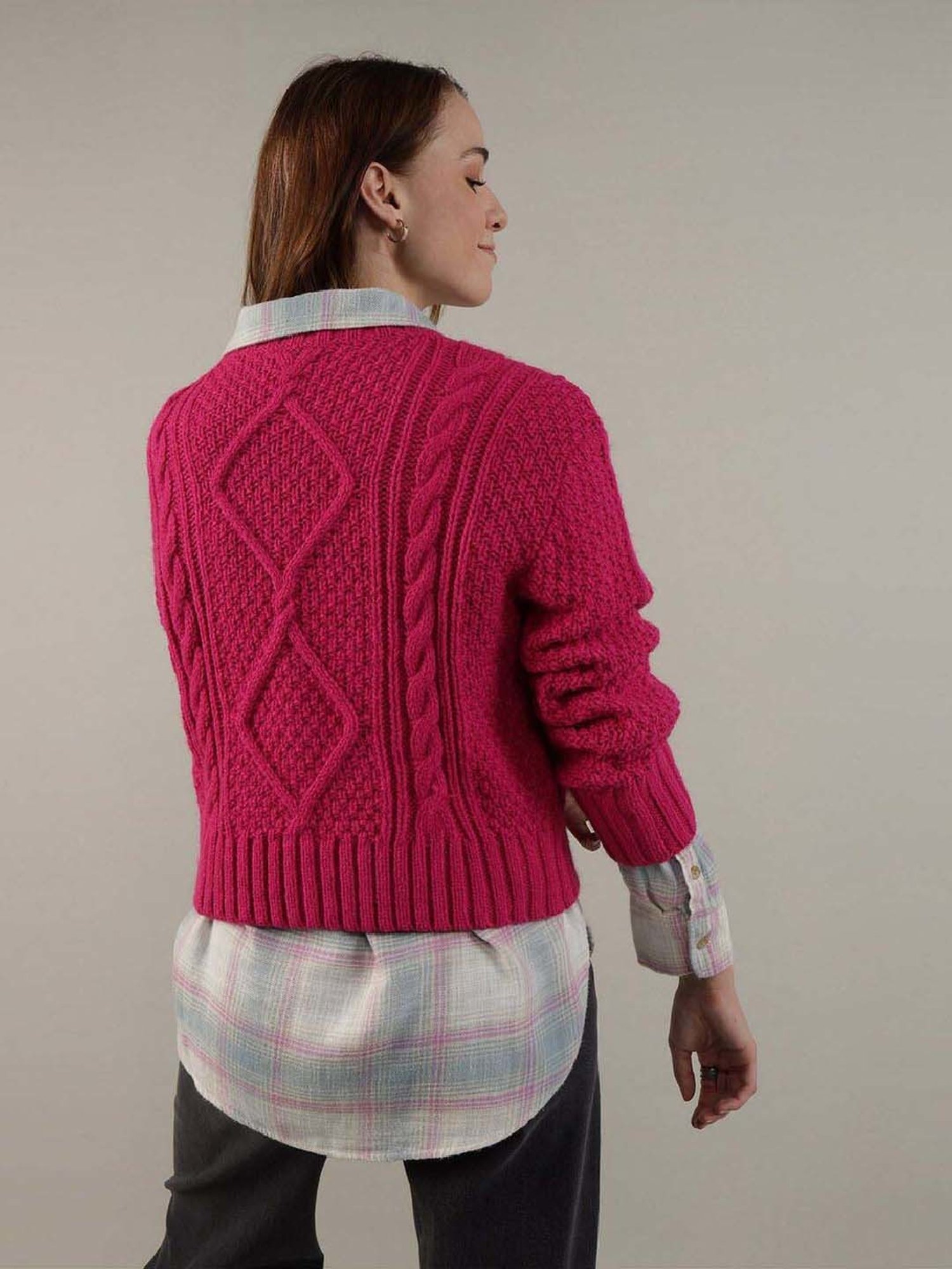 American Eagle Outfitters Pink Crochet Pattern Sweater