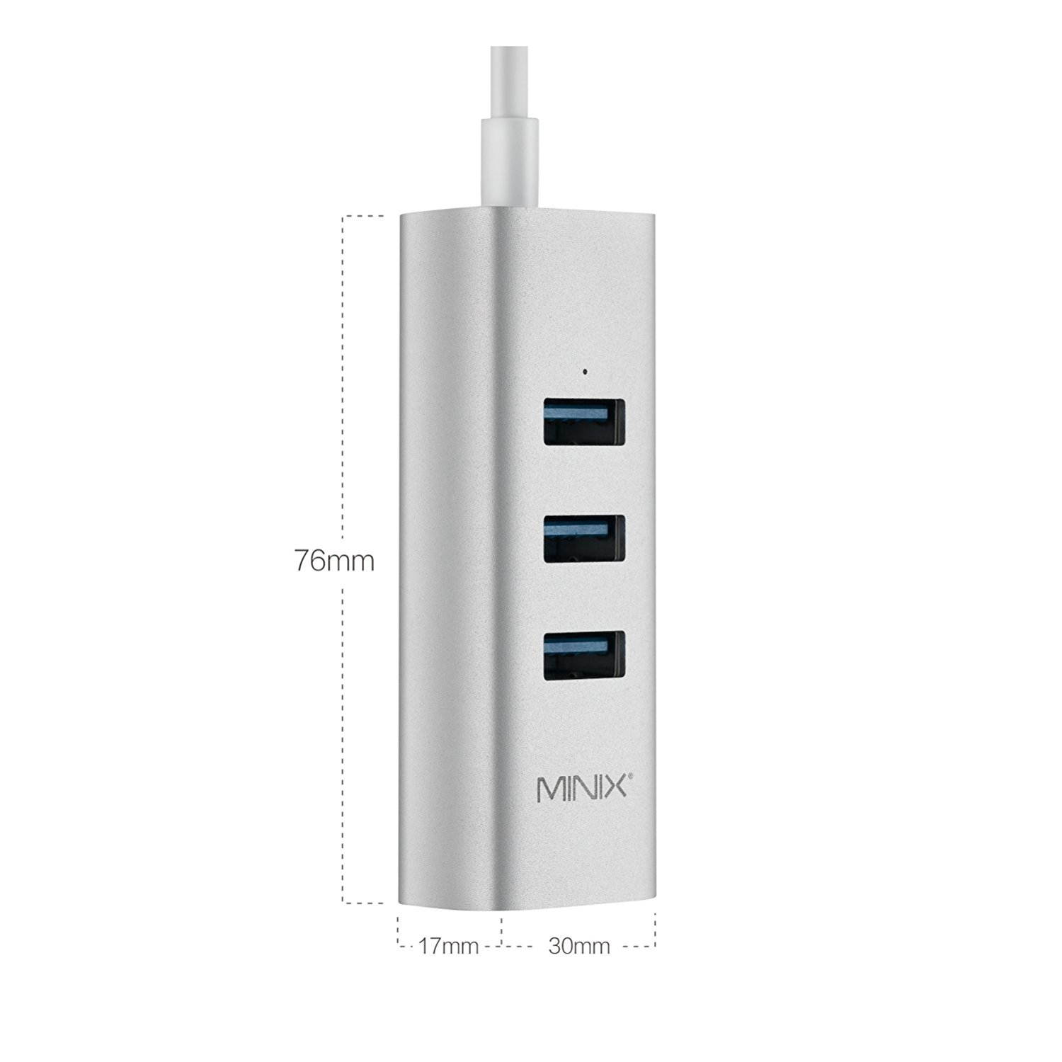 MINIX NEO C-UE, Aluminium USB-C to 3-Port USB 3.0 and Gigabit Ethernet Adapter [Universal Compatibility &ndash; Windows, Mac and Chrome OS] (Space Gray / Silver). Sold Directly by MINIX&reg; Technology Limited.