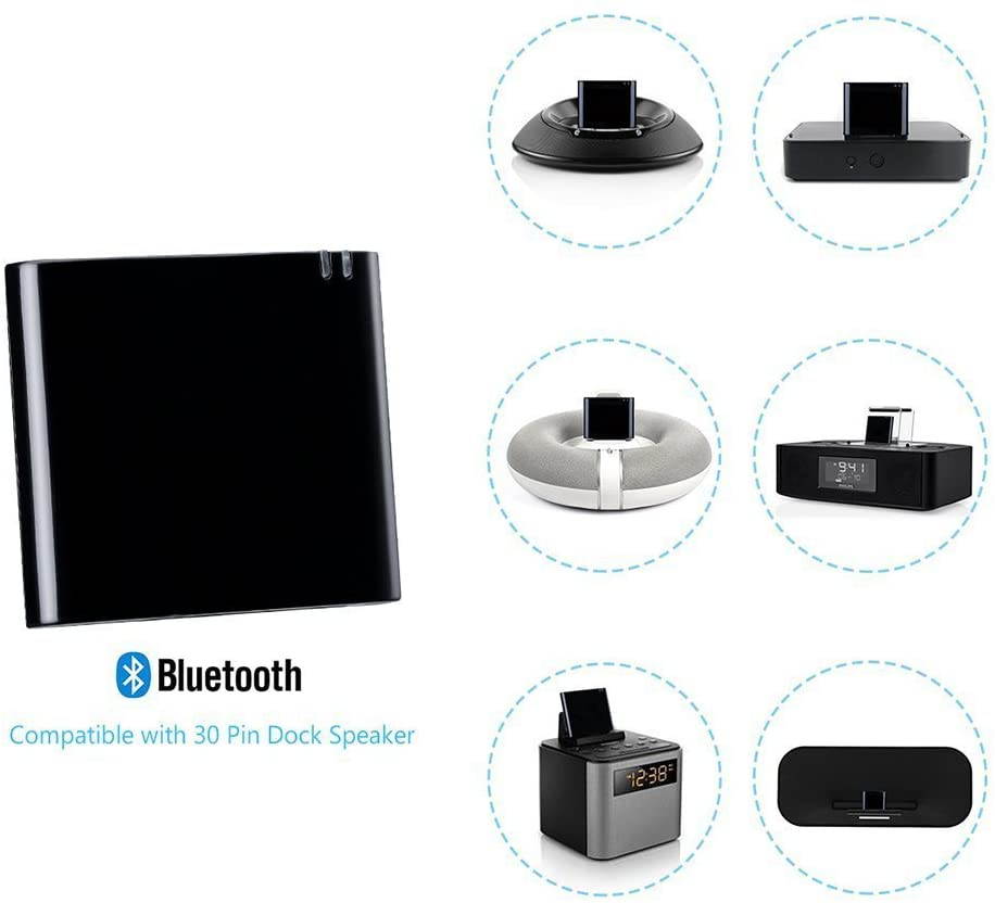 Pandada 30 Pin Bluetooth A2DP Music Receiver Audio Adapter for iPhone iPod iPad, Black