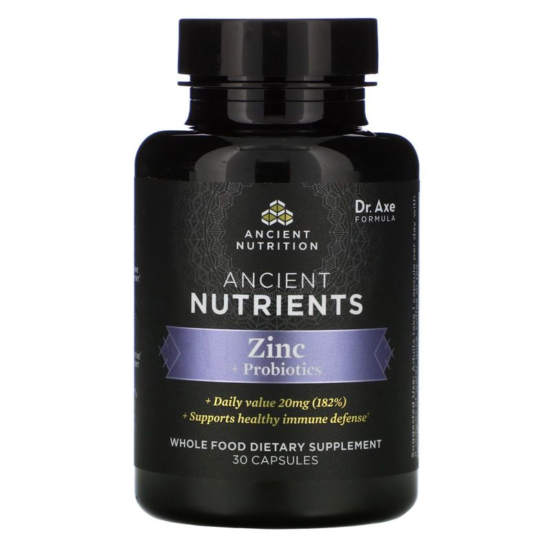 Dr. Axe / Ancient Nutrition Ancient Nutrients, Zinc + Probiotics, 30 Capsules, Mineral Supplements