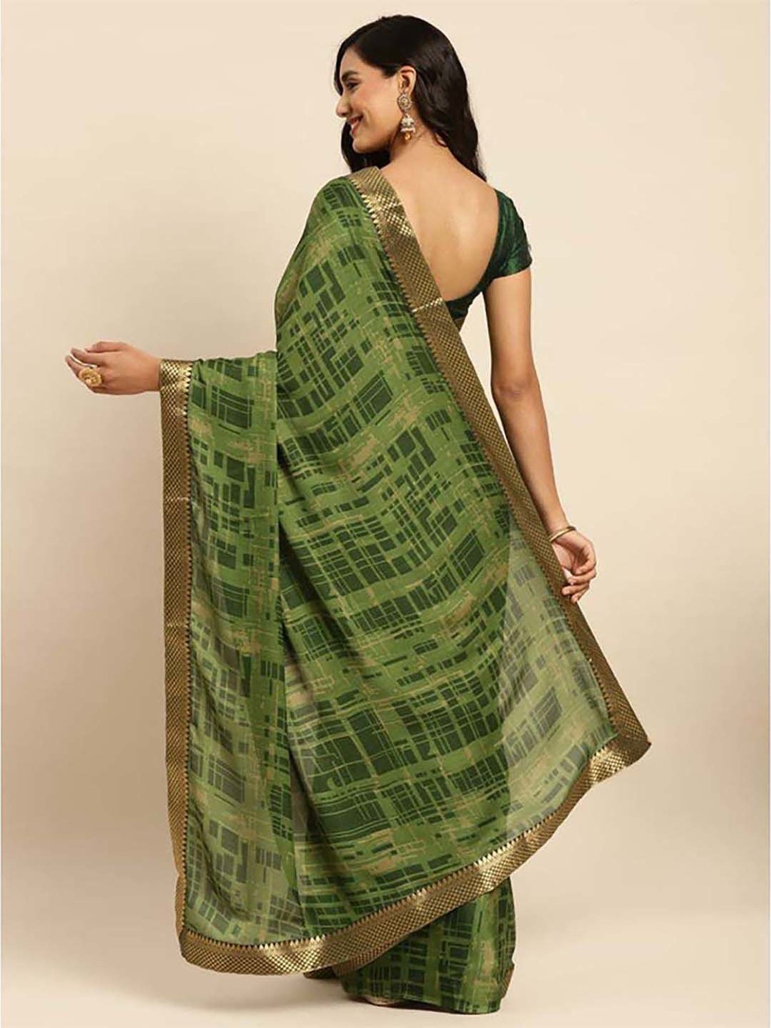 Rangita Green Printed Saree With Unstitched Blouse
