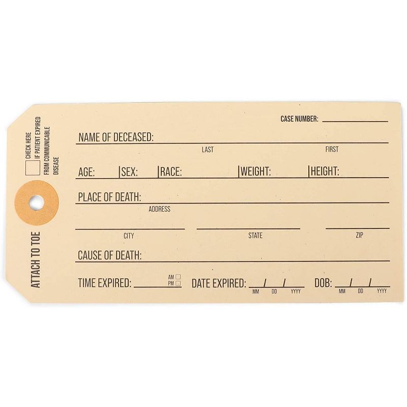 Stockroom Plus 200-Pack Toe Tags Identification Labels with String for Morgue, Coroner (5.25 x 2.6 in)