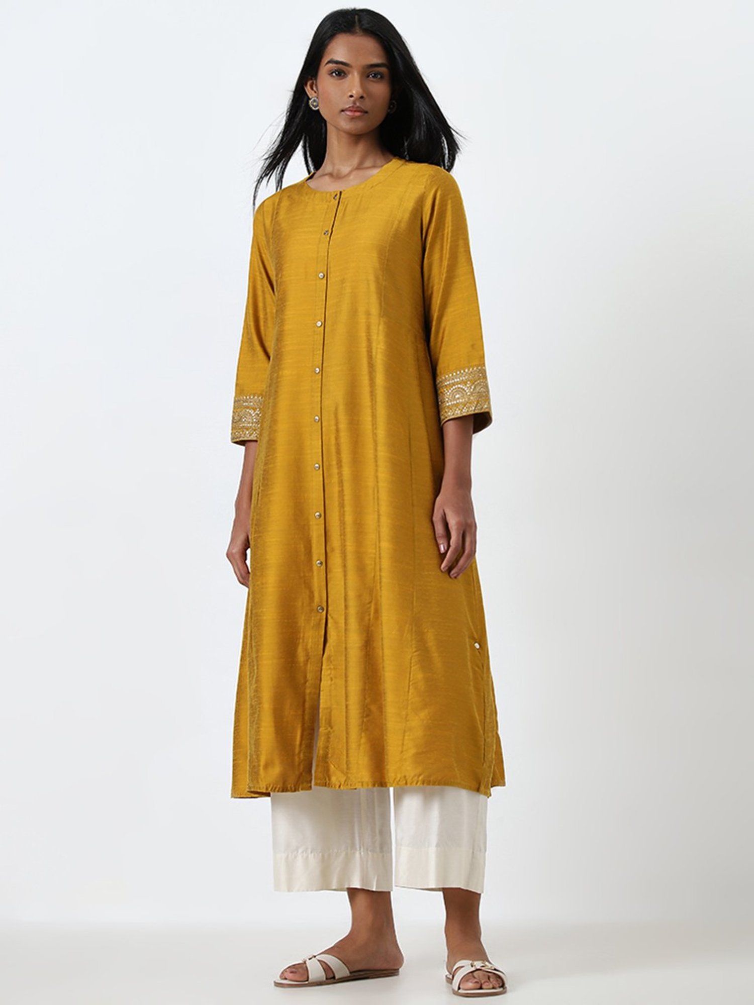 Utsa by Westside Mustard Embellished A-Line Kurta