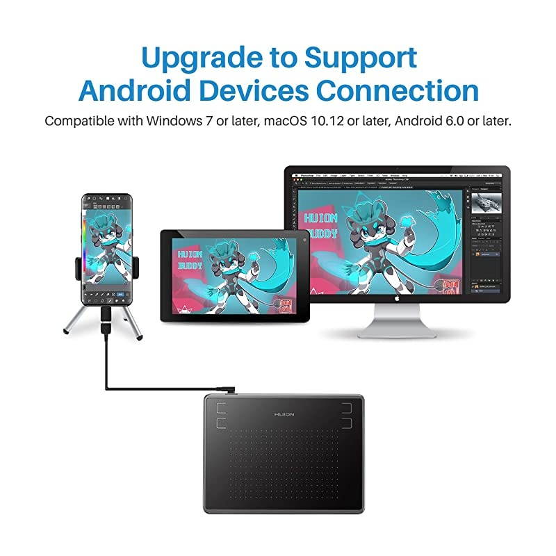 Inspiroy H430P Android Supported Graphics Drawing Tablet Digital Pen Tablet with BatteryFree Stylus 4 Express KeysUpgraded OTG Version