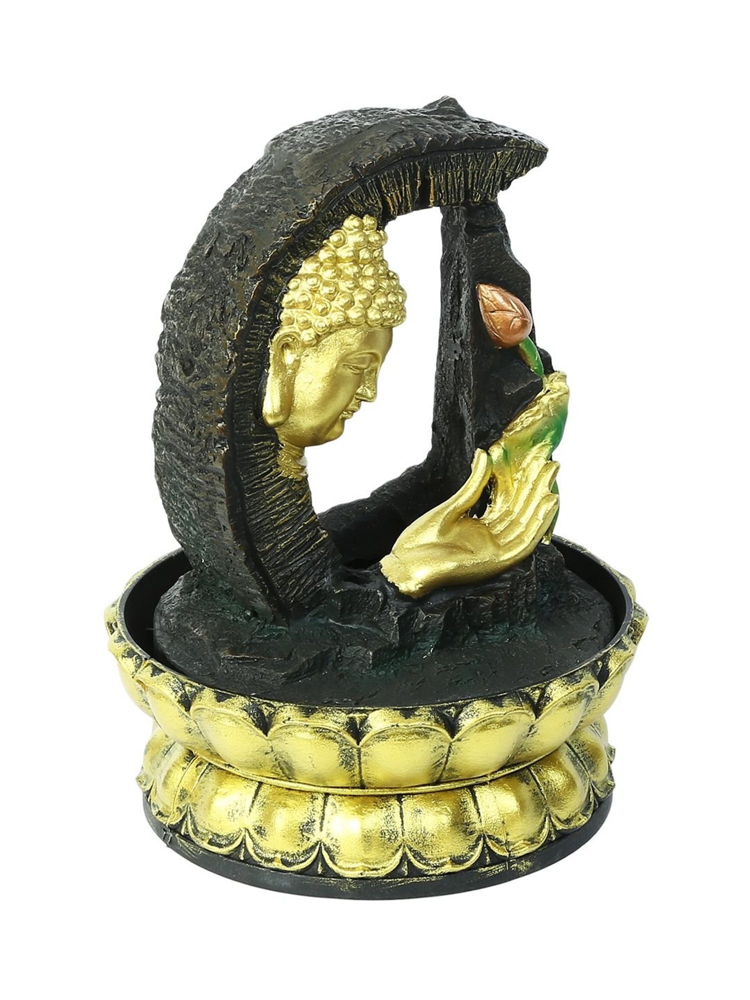 Tayhaa Gold & Brown Hand Sculpted Buddha Indoor Water Fountain with Light