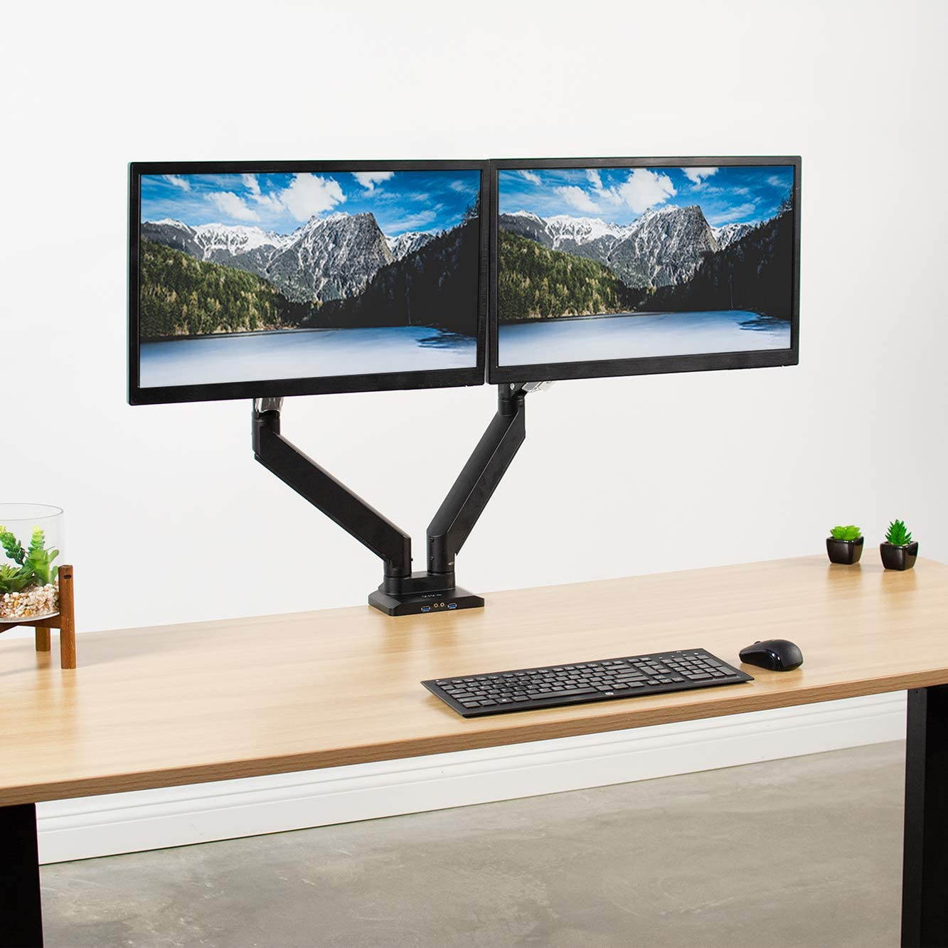 VIVO Dual Monitor Counterbalance Desk Mount Stand w/ USB & Multi Media Ports | Fits Screens up to 32" (STAND-V102G2U)