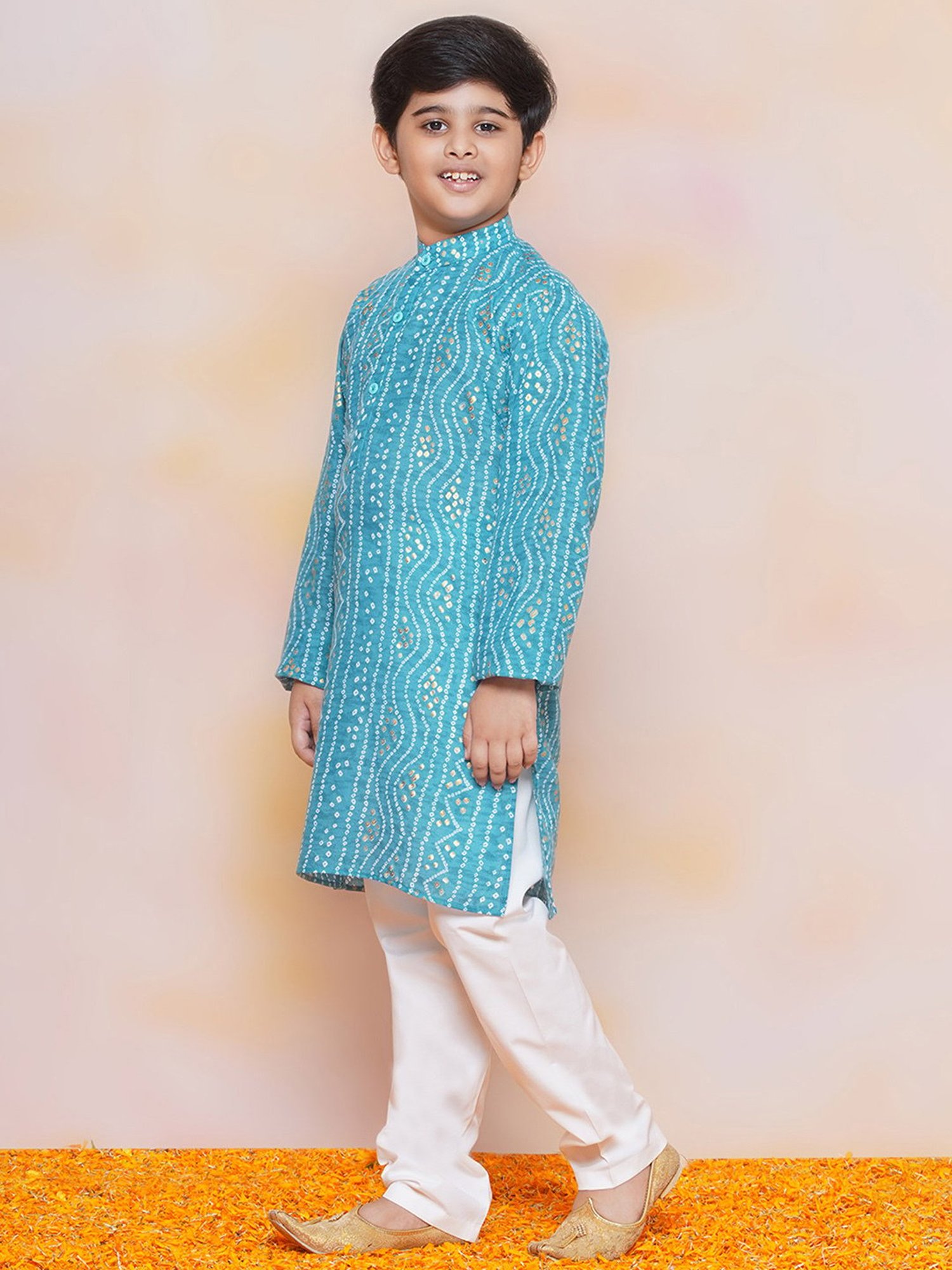 AJ Dezines Kids Blue & White Printed Full Sleeves Kurta with Pyjamas