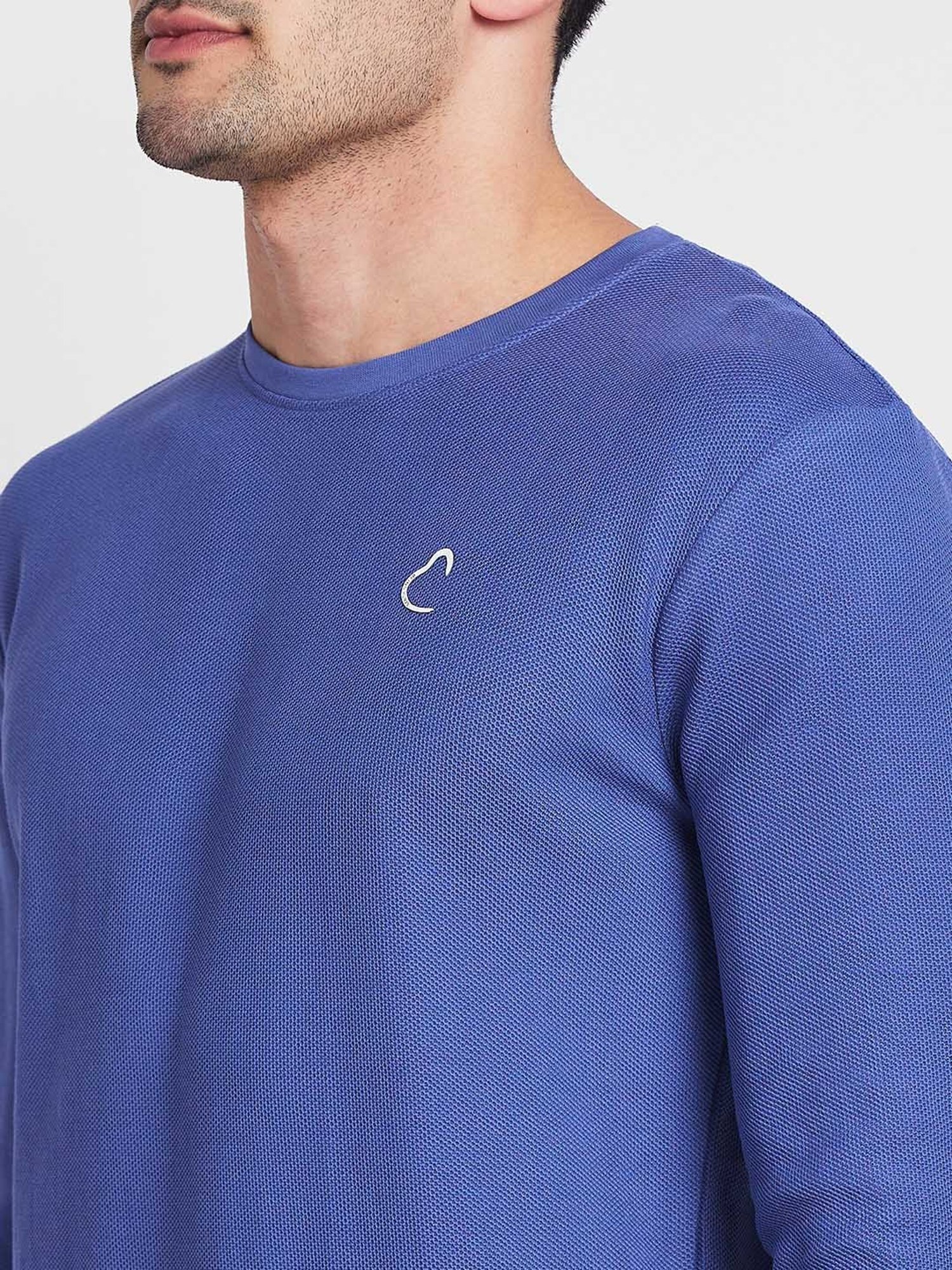 Being Human Blue Regular Fit Textured Crew T-Shirt