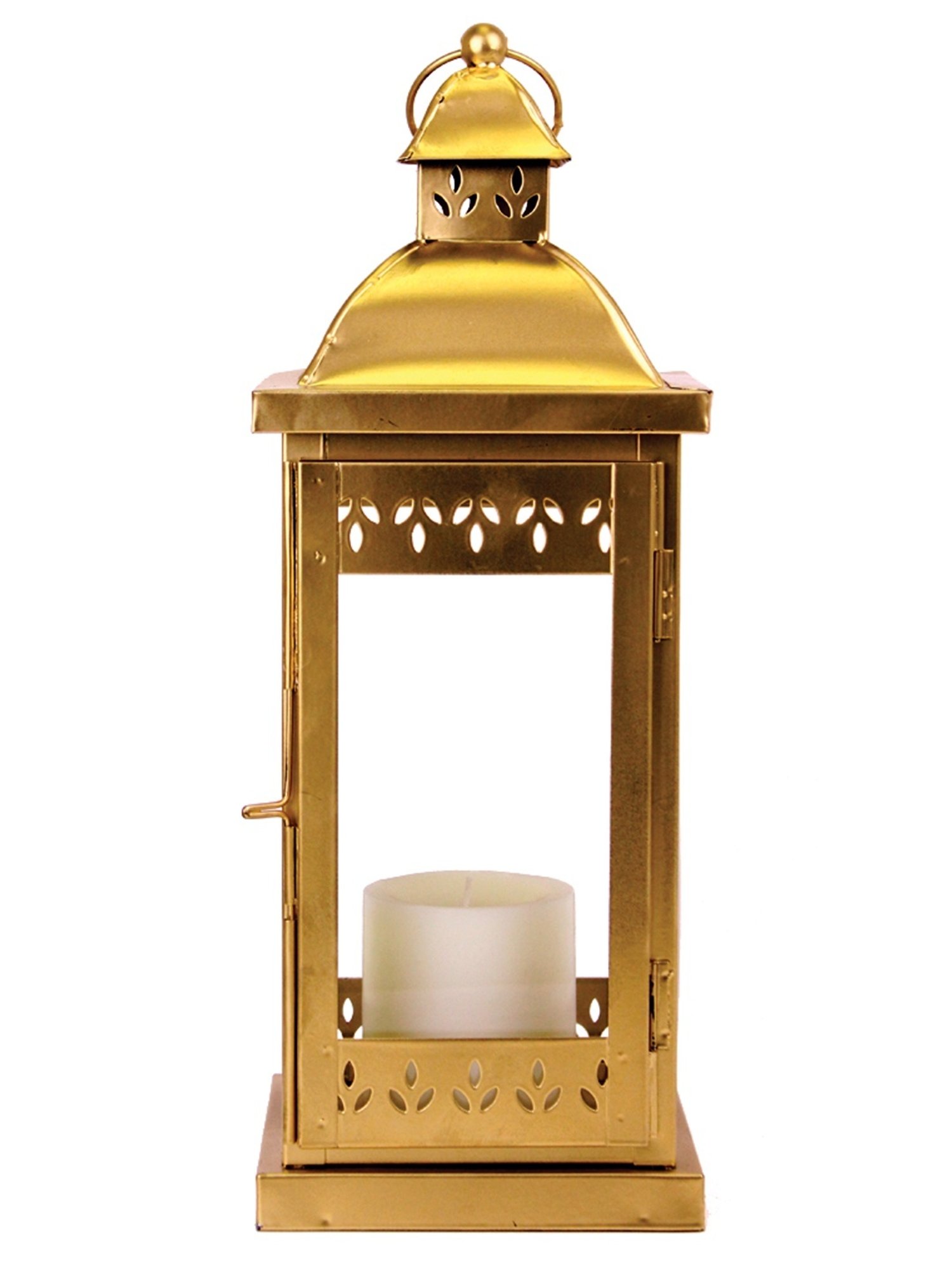 HOSLEY Gold Metal Decorative Lantern with Pillar Candle