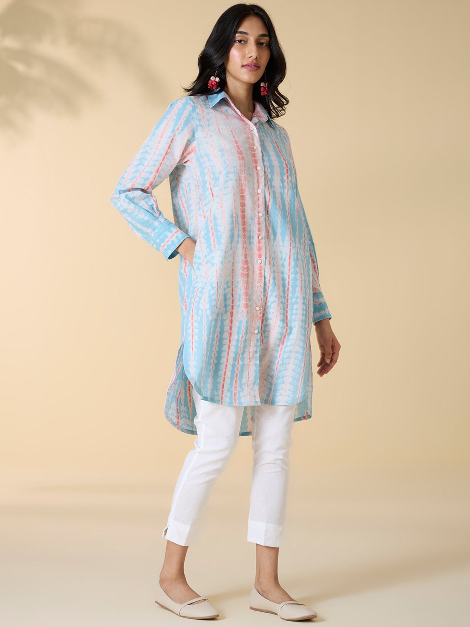 Okhai Blue Cotton Tie-Dye A Line Kurta