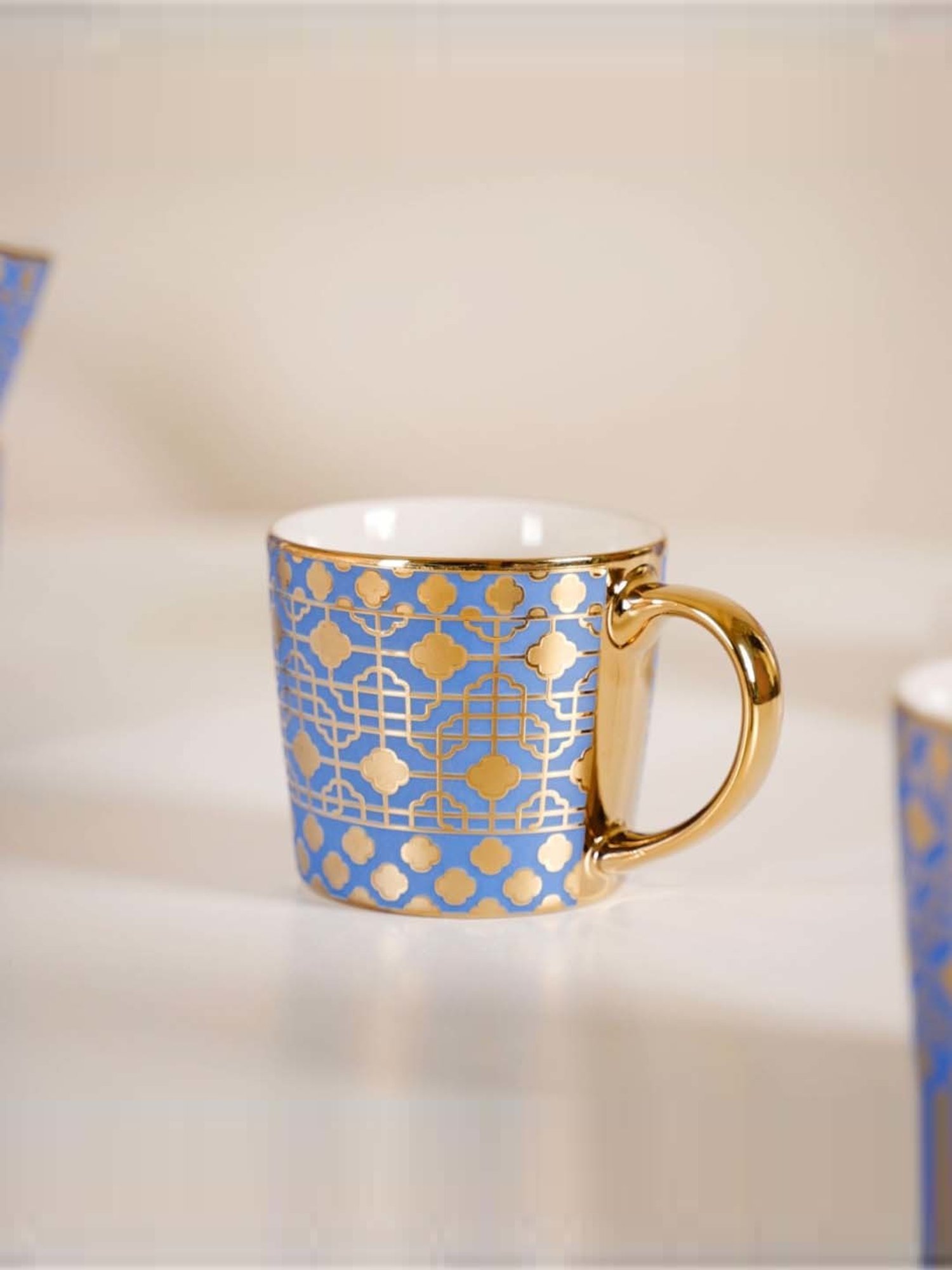 Nestasia Lavish Tea Cup Set Of 6 Microwave-Safe Blue Ceramic Coffee Mugs 280ml