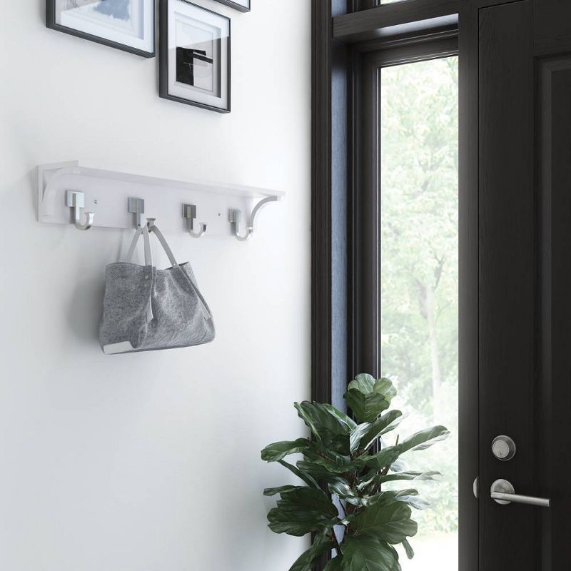 Franklin Brass 27" Simple Square Shelved Hook Decorative Rack Pure White/Nickel