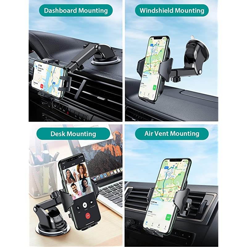 Universal Cell Phone Holder for Car Phone Mount Car Phone Holder Dashboard Windshield Air Vent Long Arm Strong Suction Cell Phone Car Mount Fit with iPhone SE 12 Pro Galaxy S21 All Phones