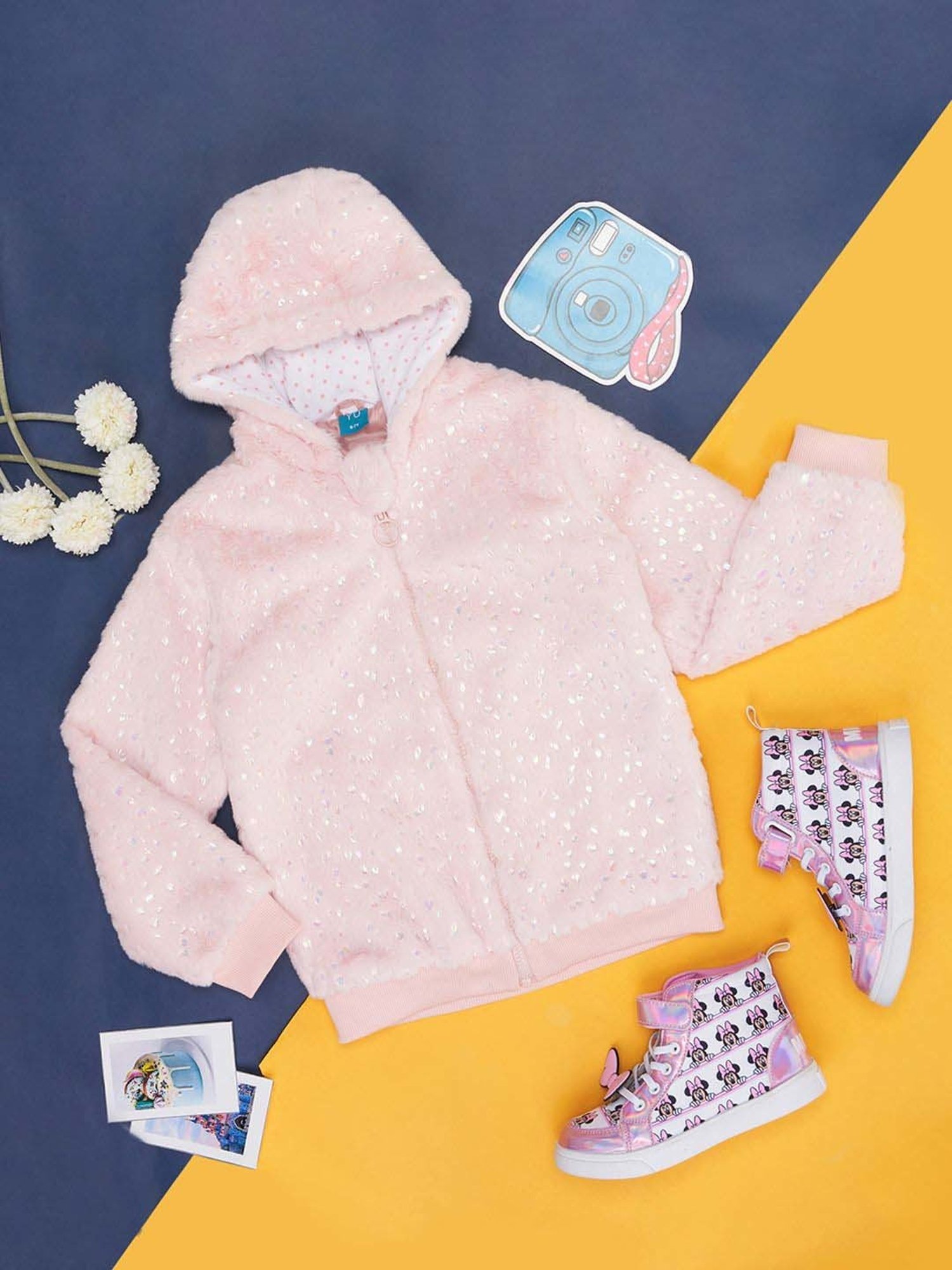 YU by Pantaloons Kids Pink Self Pattern Full Sleeves Jacket