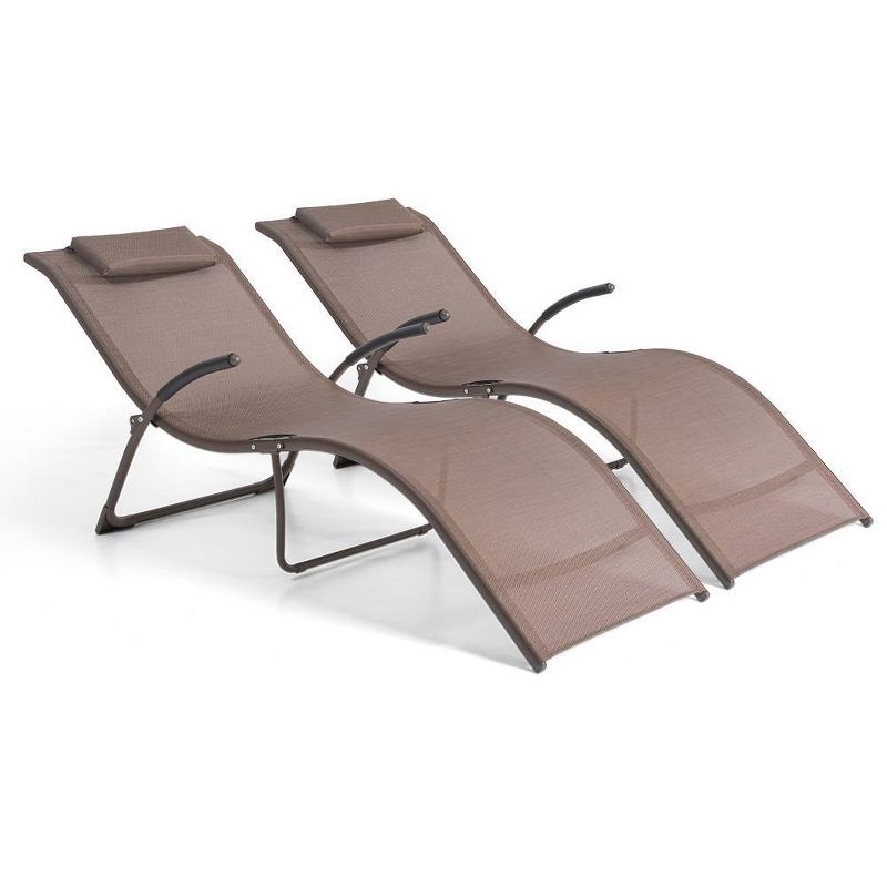 2pc Outdoor Reclining Chaise Lounge Chairs - Brown - Crestlive Products