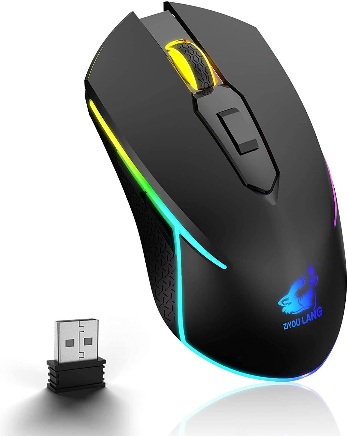 Wireless Gaming Mouse with 2.4Ghz USB Receiver Rainbow RGB Backlight Adjustable DPI Silent Click Rechargeable Ergonomic 6 Buttons Gaming Mouse for Computer Laptop PC Mac Gamer Office Use
