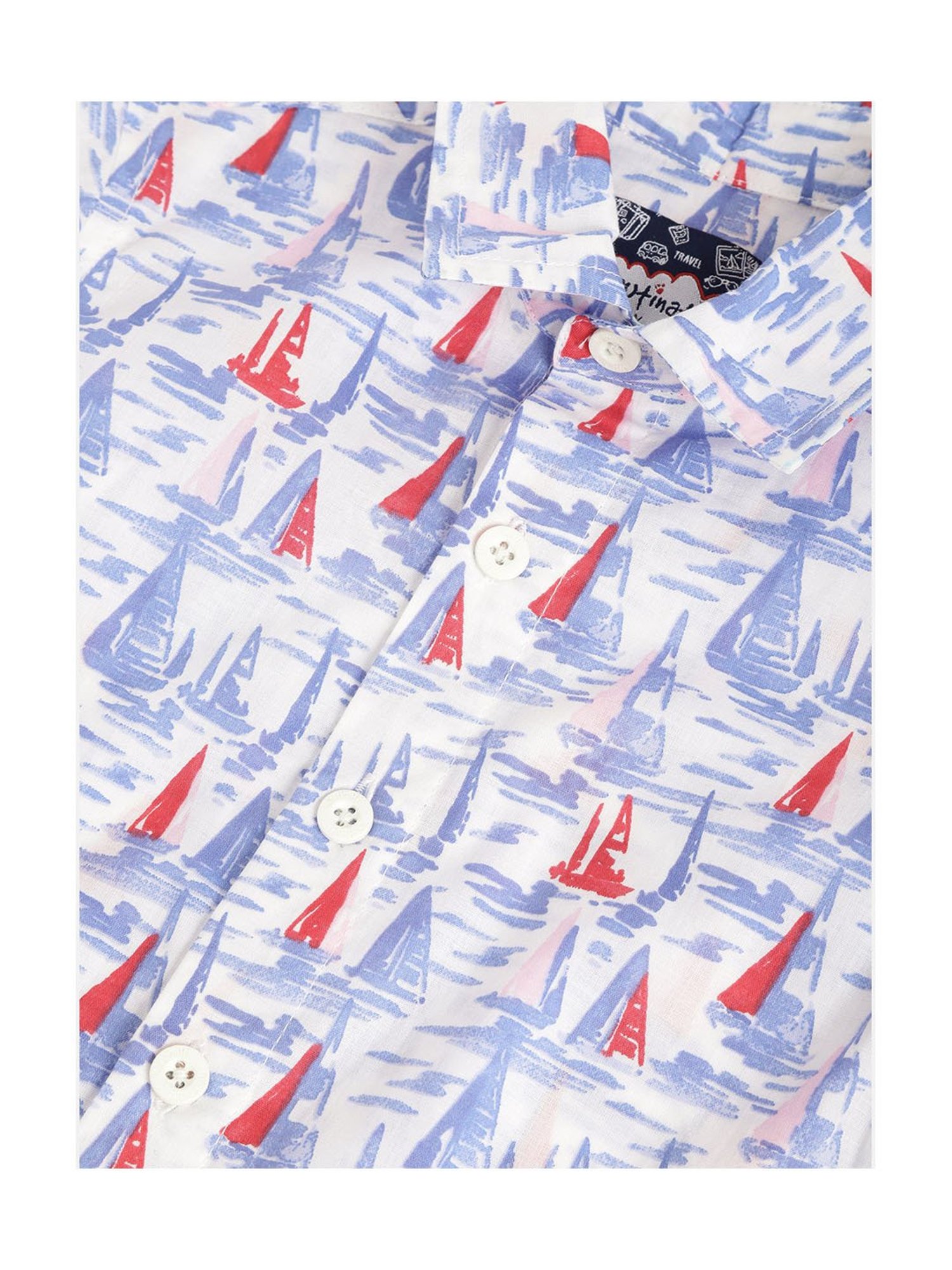 Nauti Nati Kids Blue & Red Printed Shirt, Shorts with Bow