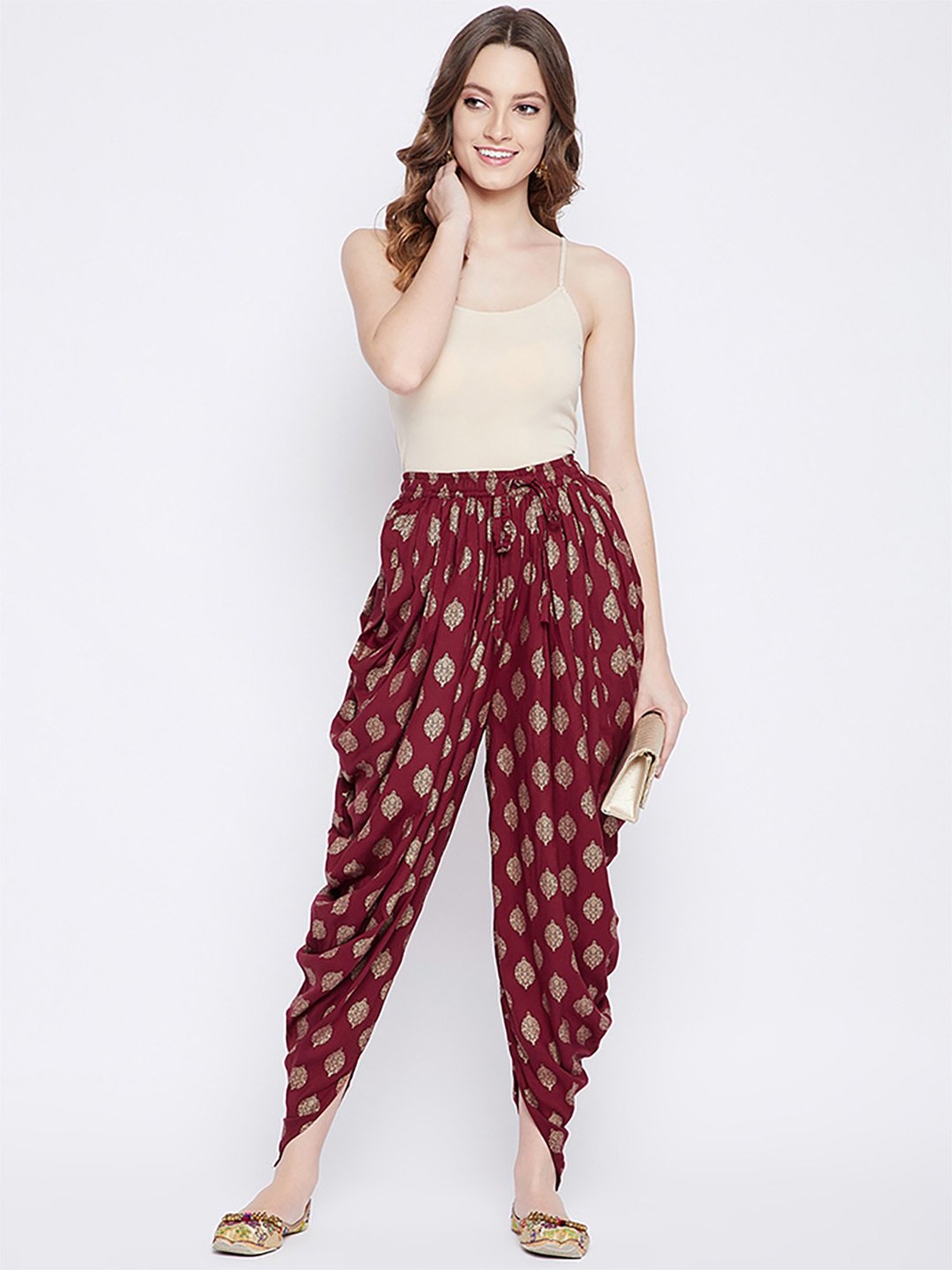 Castle Maroon Printed Dhoti Pants