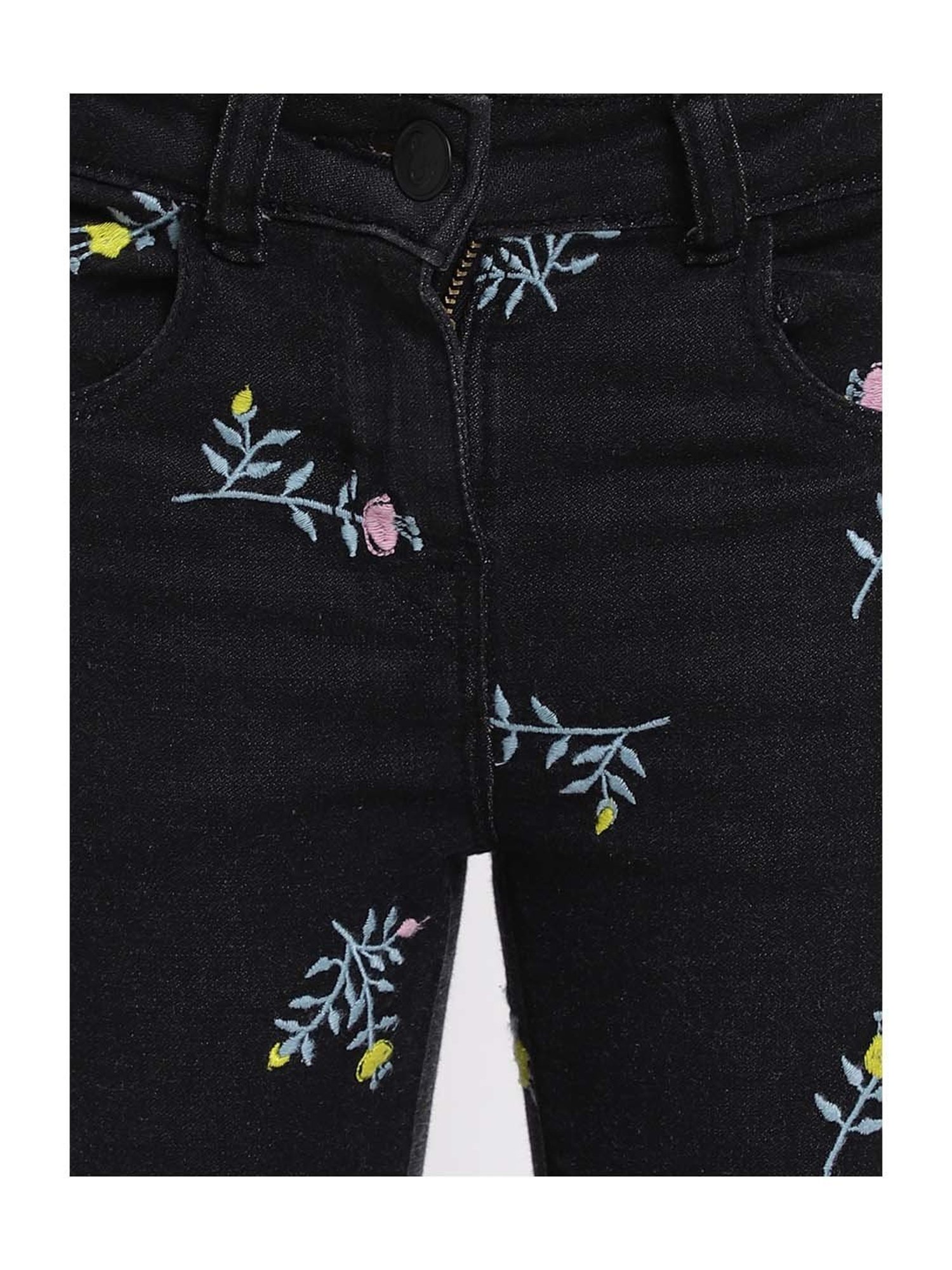 Tales & Stories Girls Black Embroidered Jeans